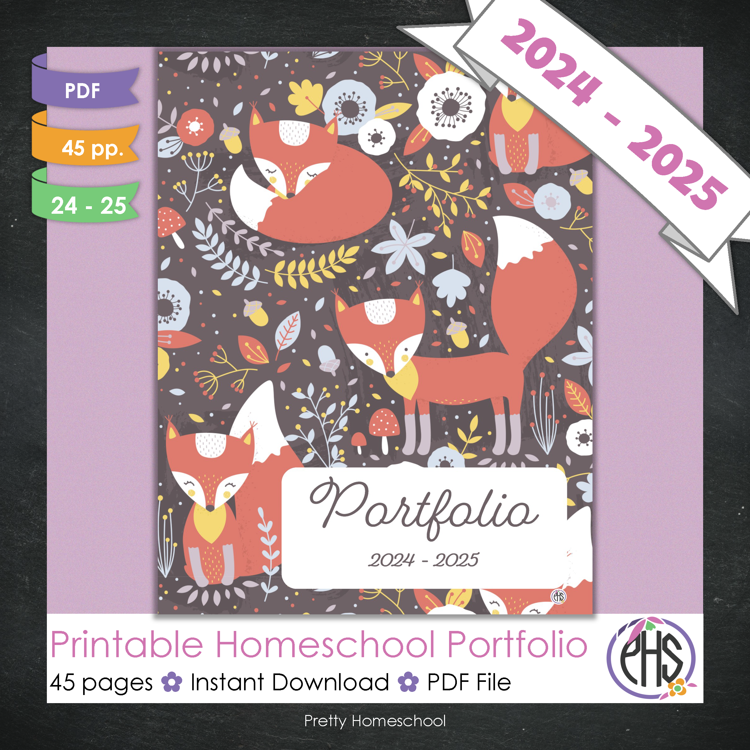 Printable Homeschool Portfolio | End-of-the-Year Homeschool Binder | Orange Foxes Theme