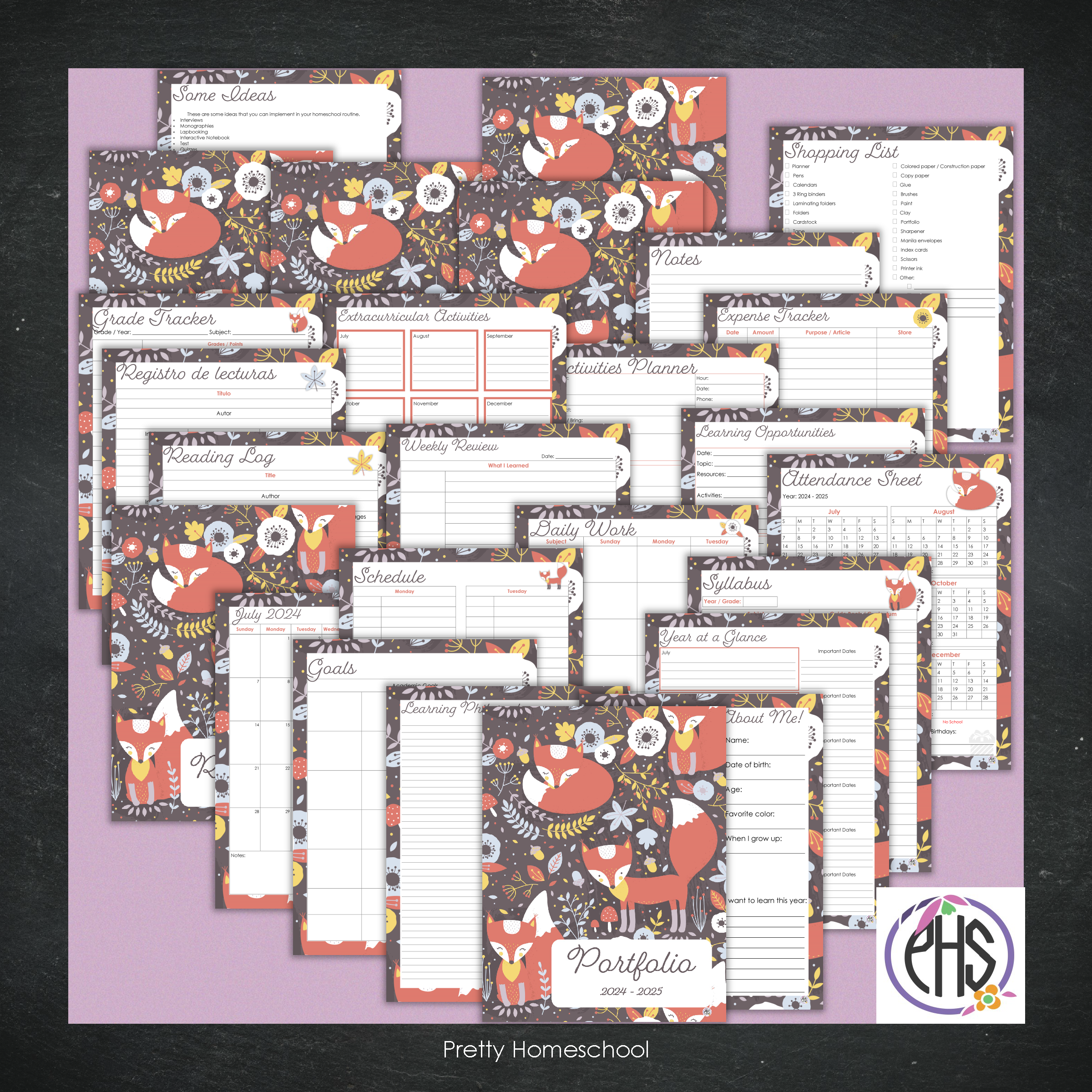 Printable Homeschool Portfolio | End-of-the-Year Homeschool Binder | Orange Foxes Theme