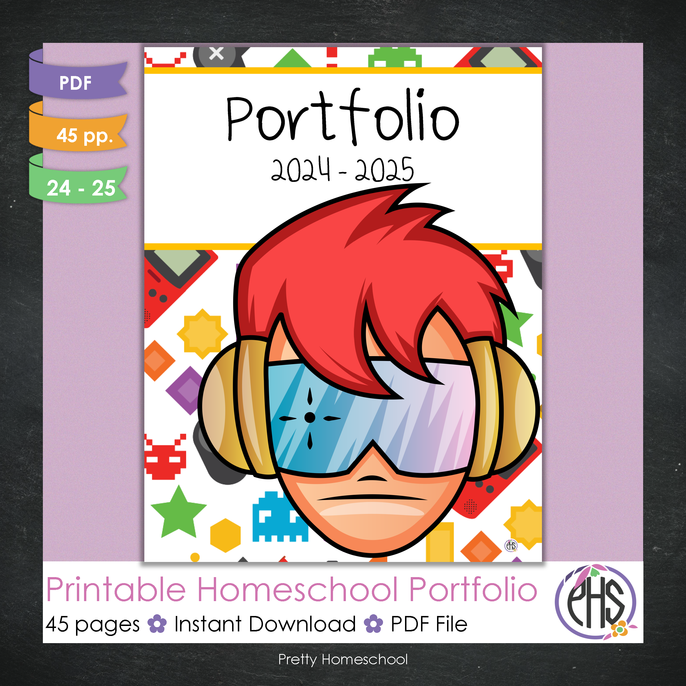 Printable Homeschool Portfolio | End-of-the-Year Homeschool Binder | Video Game Gamer Boy Theme