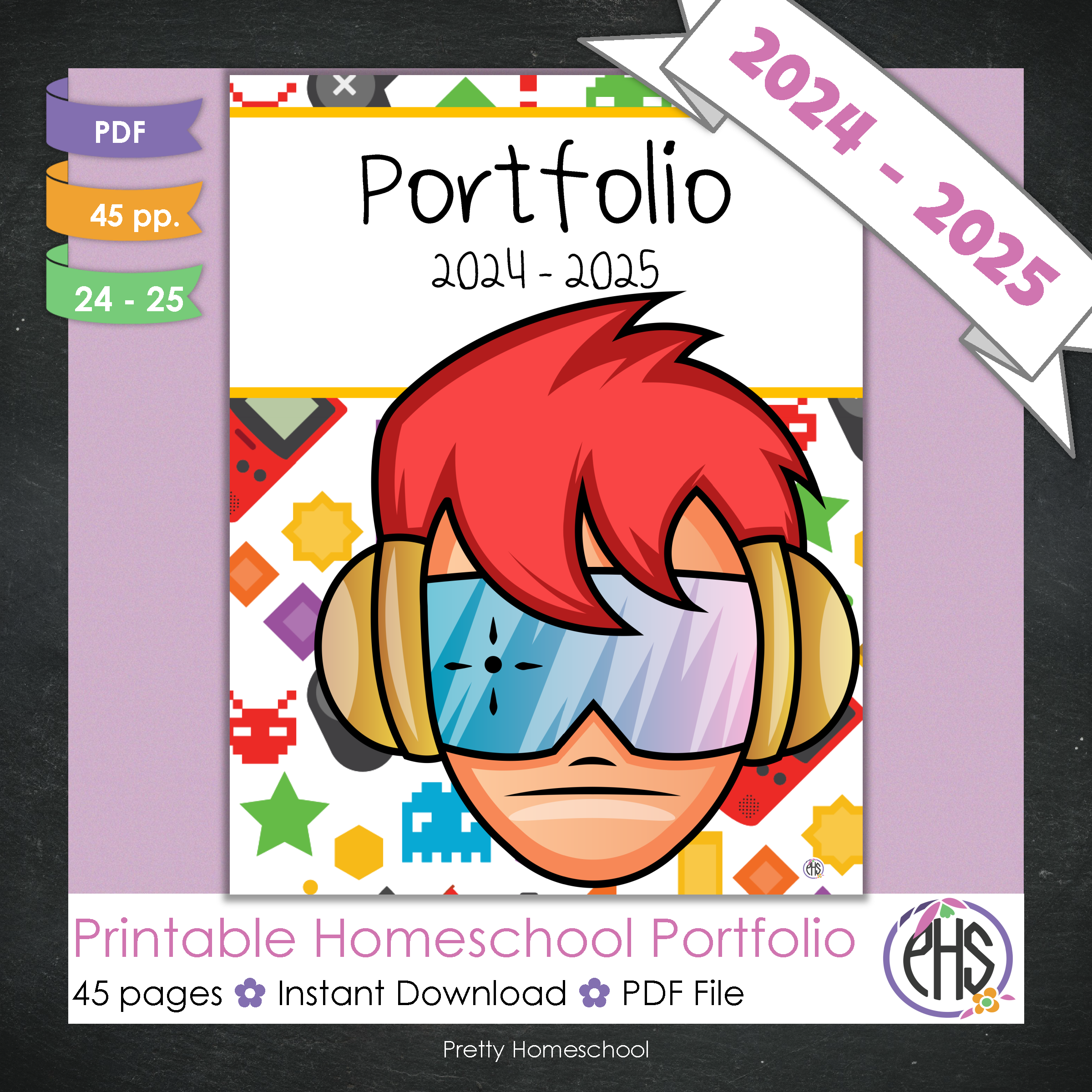 Printable Homeschool Portfolio | End-of-the-Year Homeschool Binder | Video Game Gamer Boy Theme