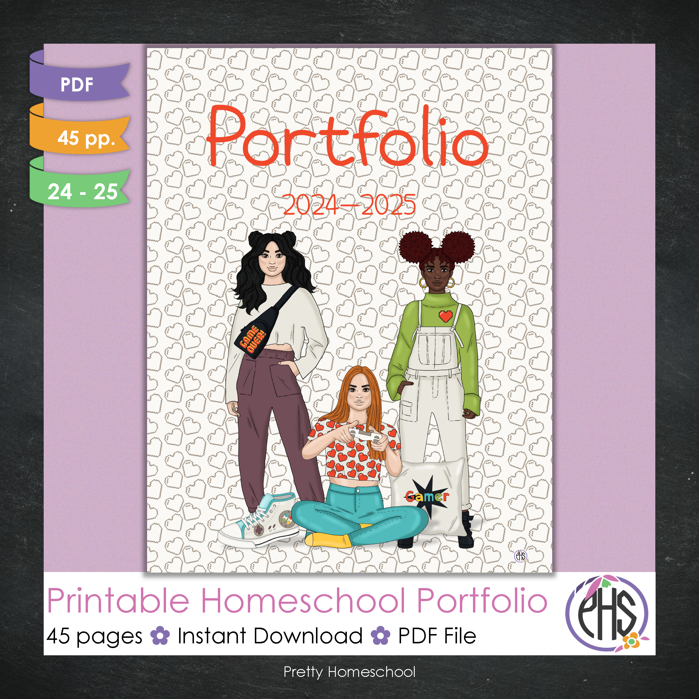 Printable Homeschool Portfolio | End-of-the-Year Homeschool Binder | Video Game Gamer Girl Theme