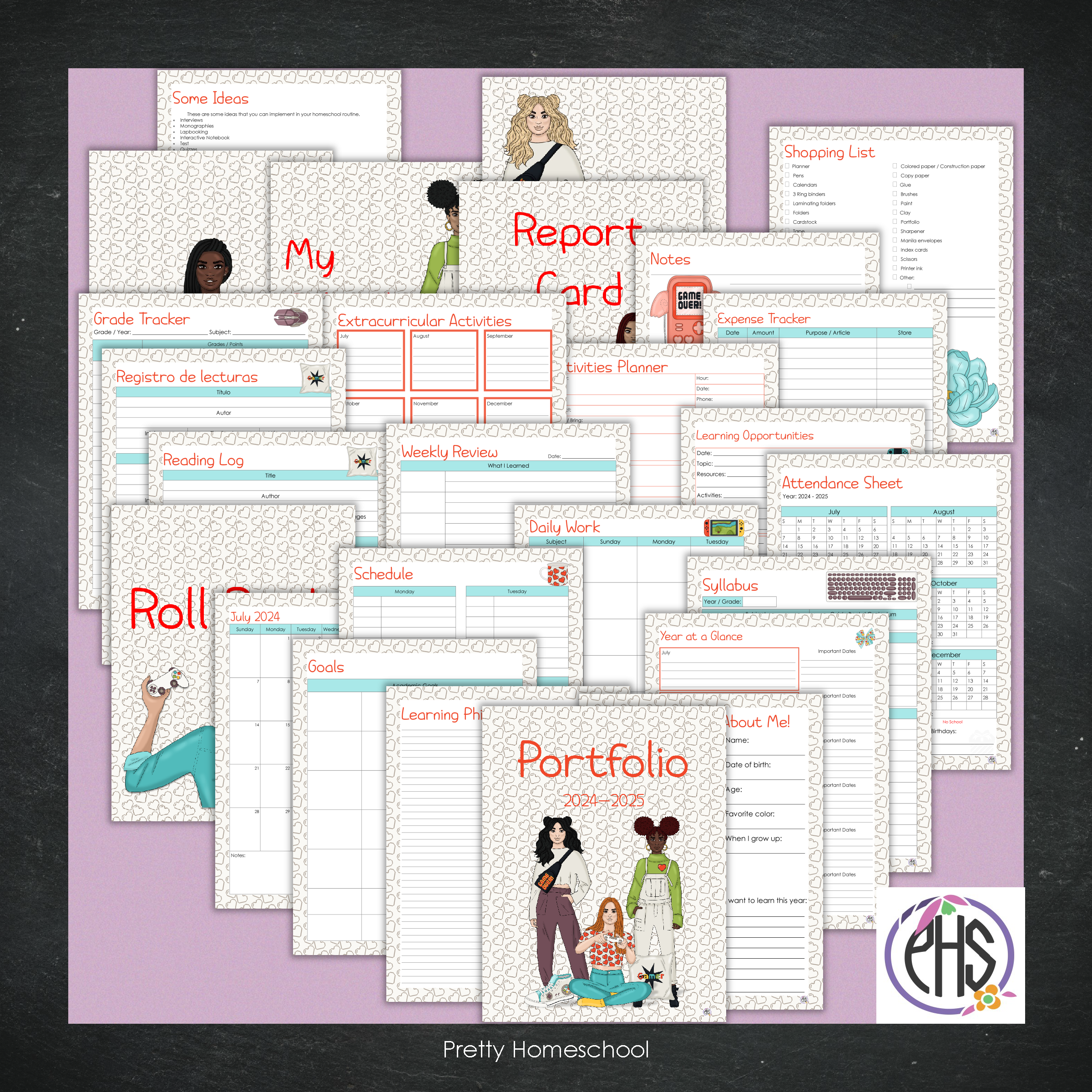 Printable Homeschool Portfolio | End-of-the-Year Homeschool Binder | Video Game Gamer Girl Theme