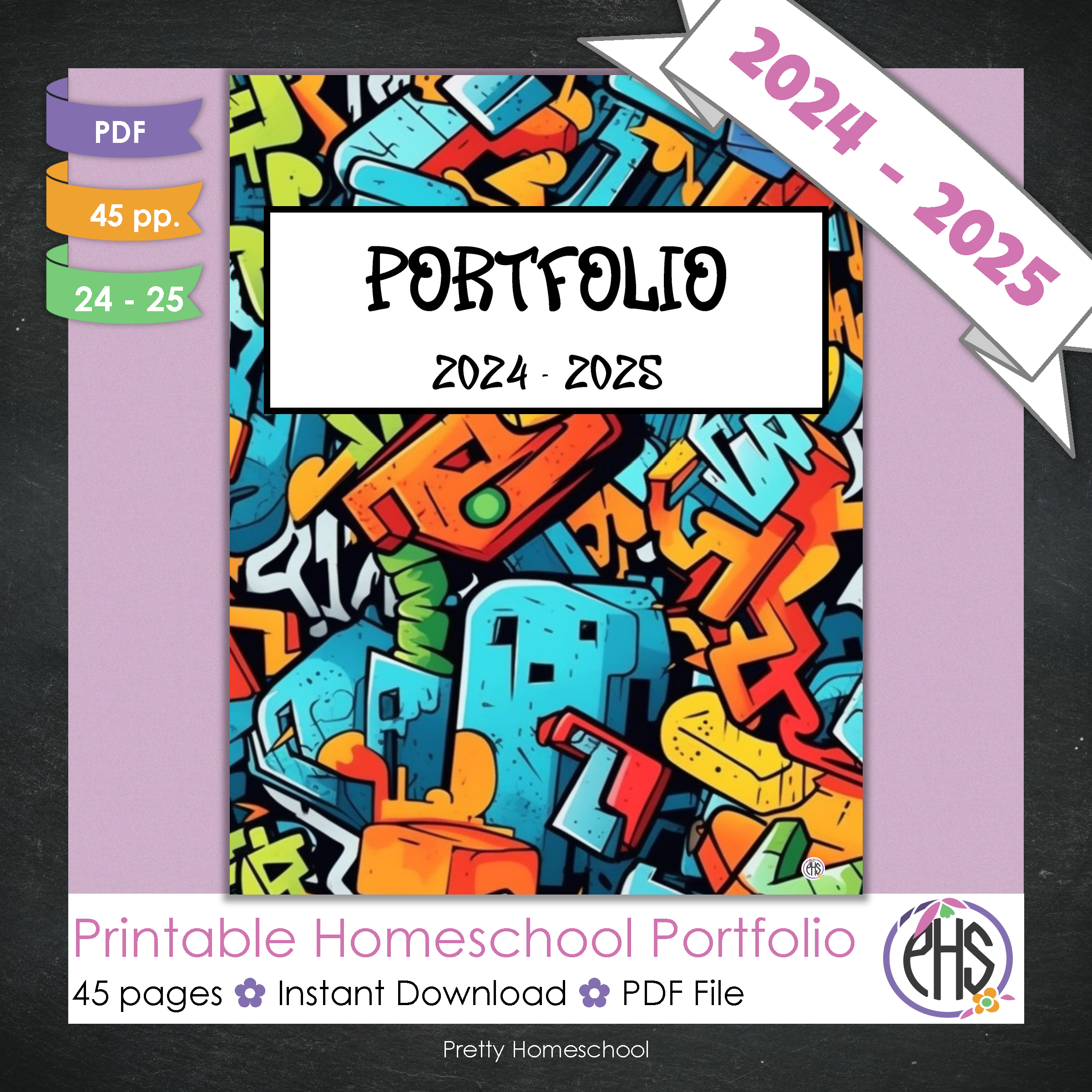 Printable Homeschool Portfolio | End-of-the-Year Homeschool Binder | Cool Graffiti Theme