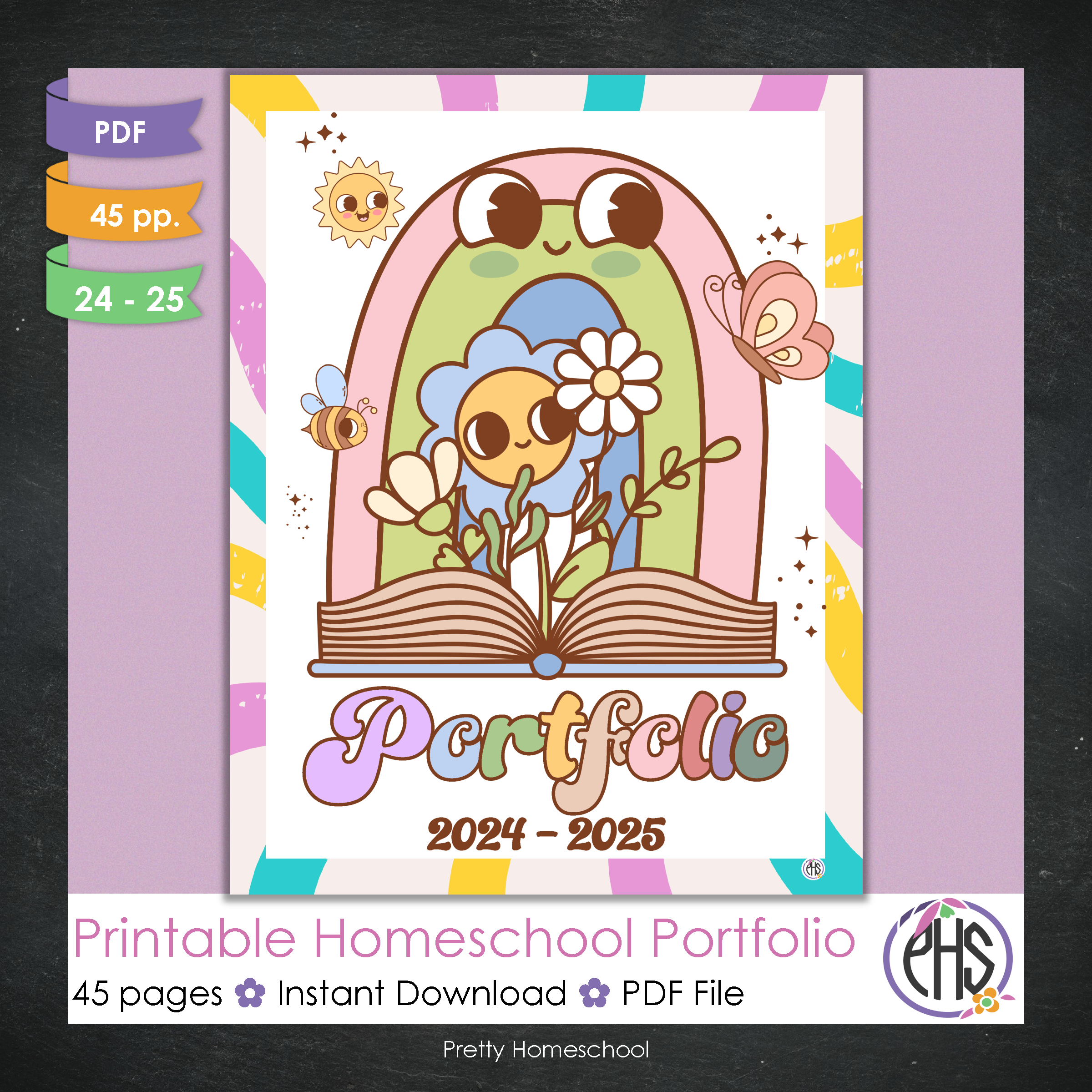 Printable Homeschool Portfolio | End-of-the-Year Homeschool Binder | Groovy Cartoons School Supplies Themes