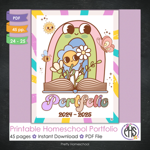 Printable Homeschool Portfolio | End-of-the-Year Homeschool Binder | Groovy Cartoons School Supplies Themes