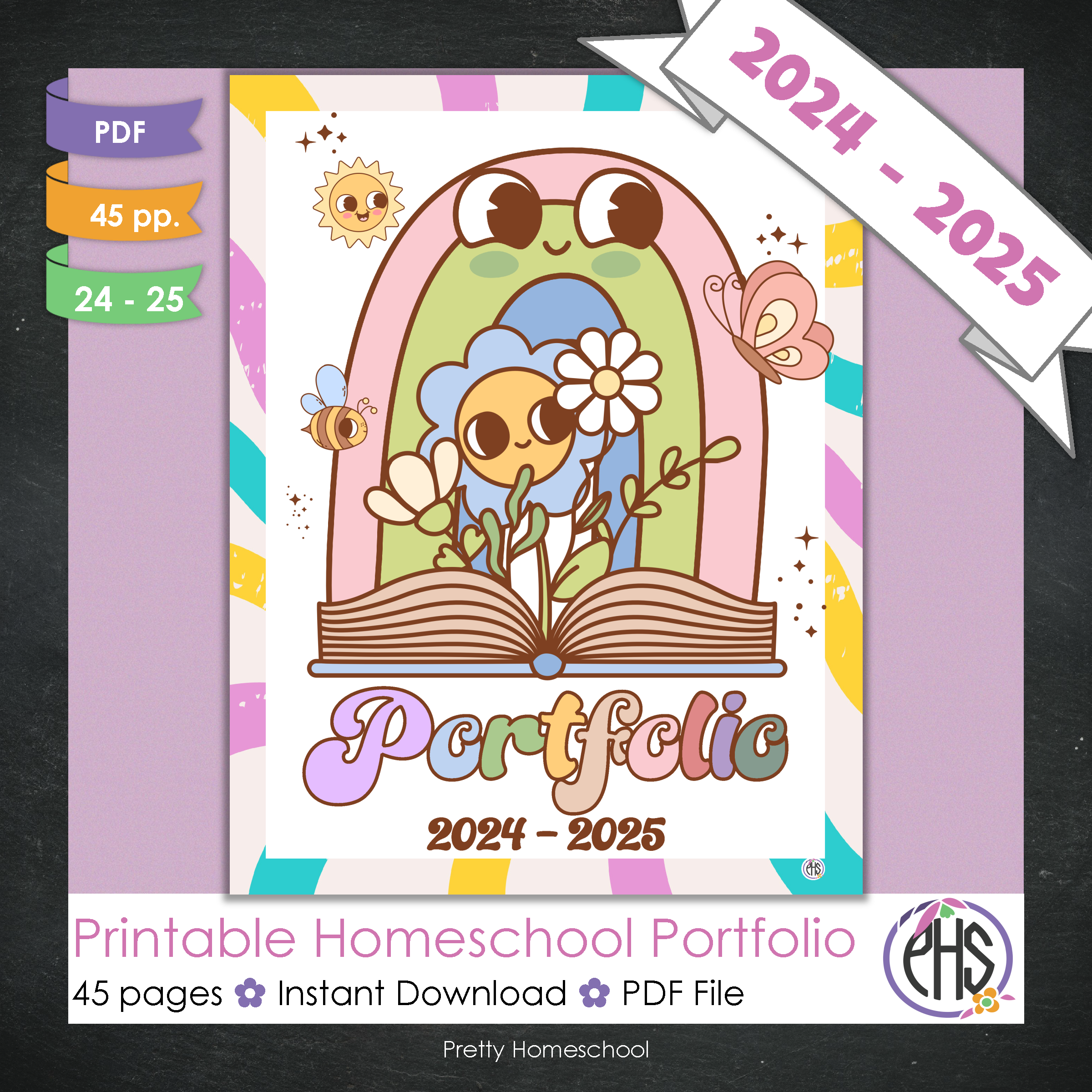 Printable Homeschool Portfolio | End-of-the-Year Homeschool Binder | Groovy Cartoons School Supplies Themes
