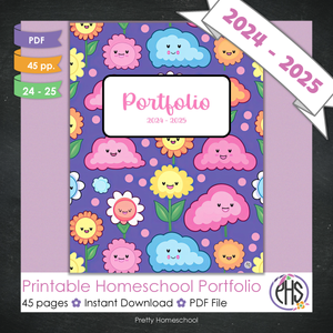 Printable Homeschool Portfolio | End-of-the-Year Homeschool Binder | Colorful Happy Flowers and Clouds Theme