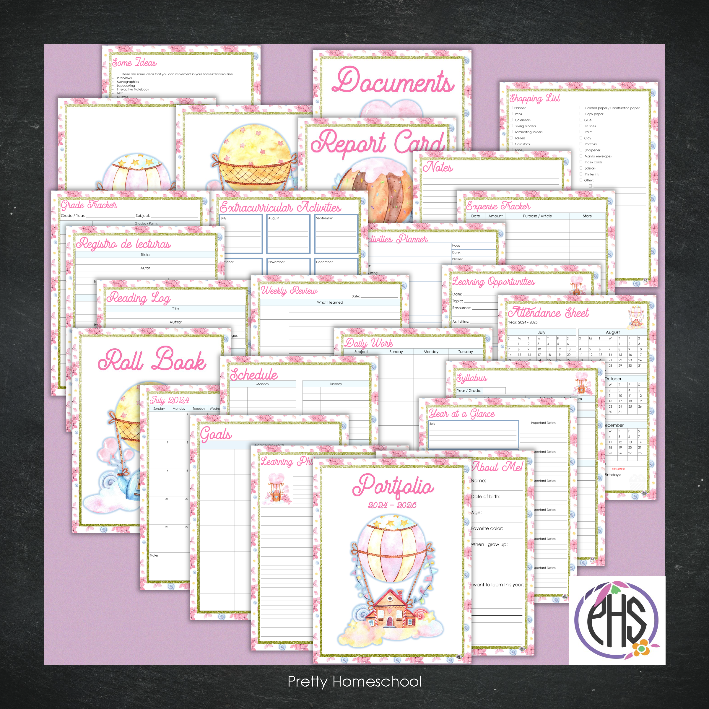 Printable Homeschool Portfolio | End-of-the-Year Homeschool Binder | Hot Air Ballons Theme