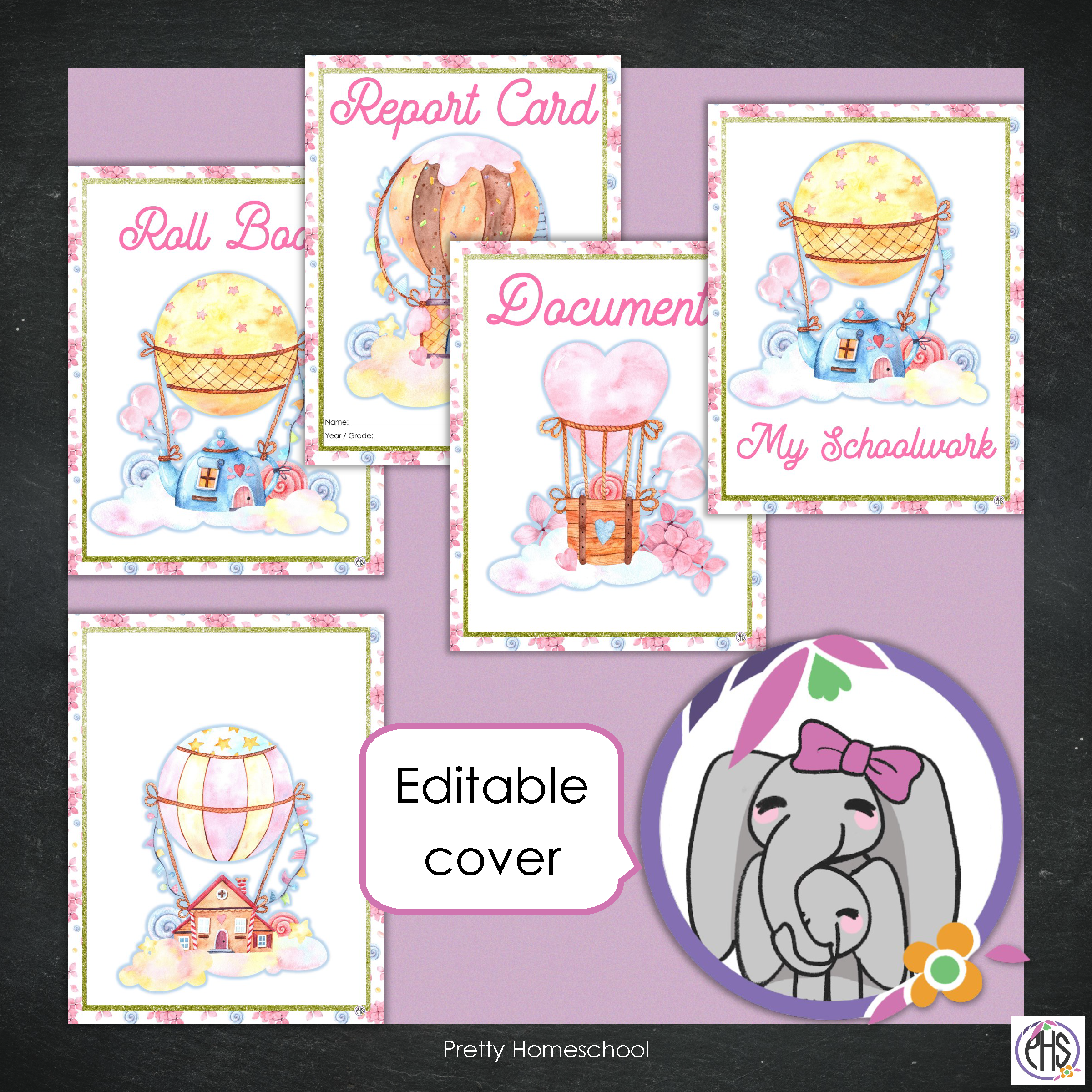 Printable Homeschool Portfolio | End-of-the-Year Homeschool Binder | Hot Air Ballons Theme