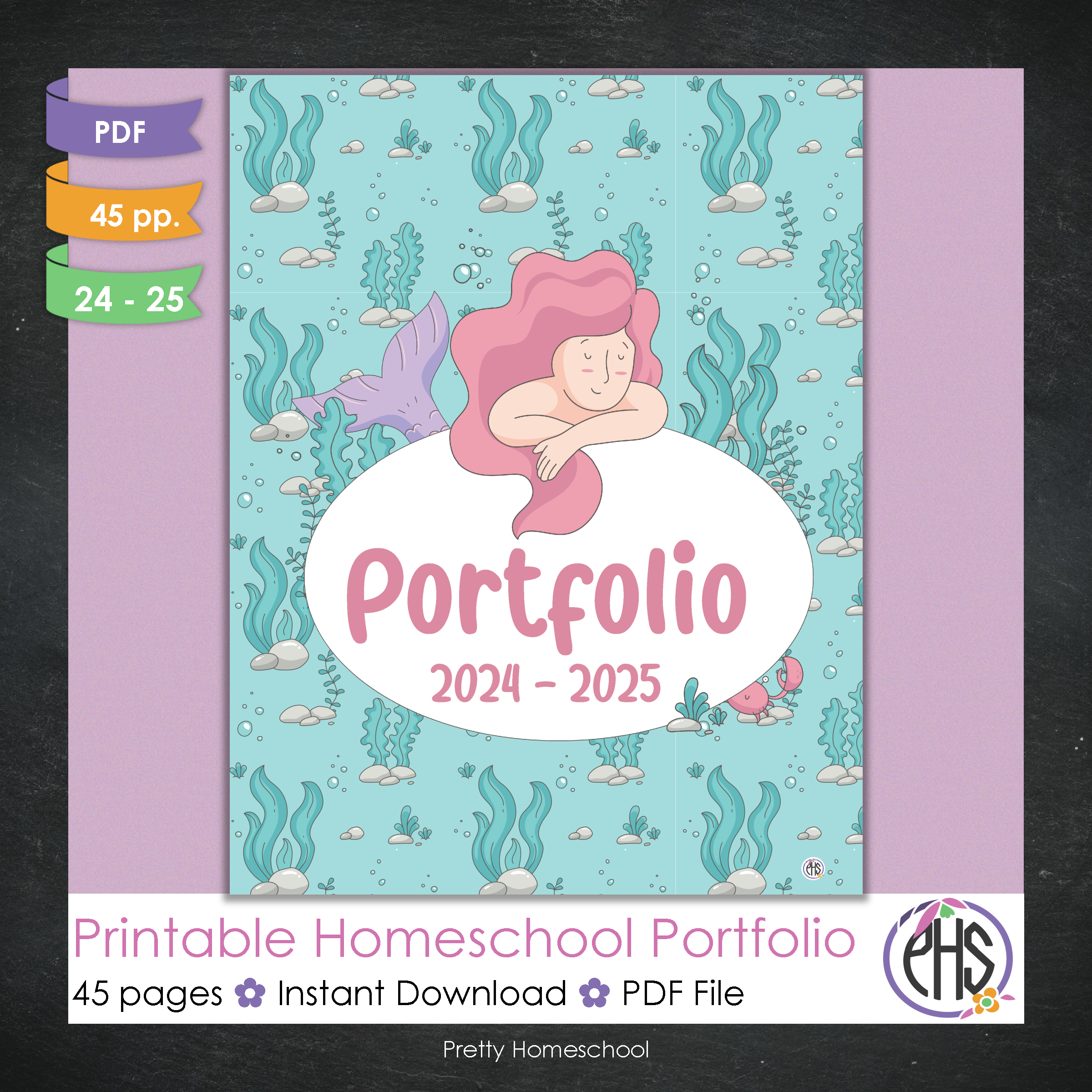 Printable Homeschool Portfolio | End-of-the-Year Homeschool Binder | Mermaids Theme