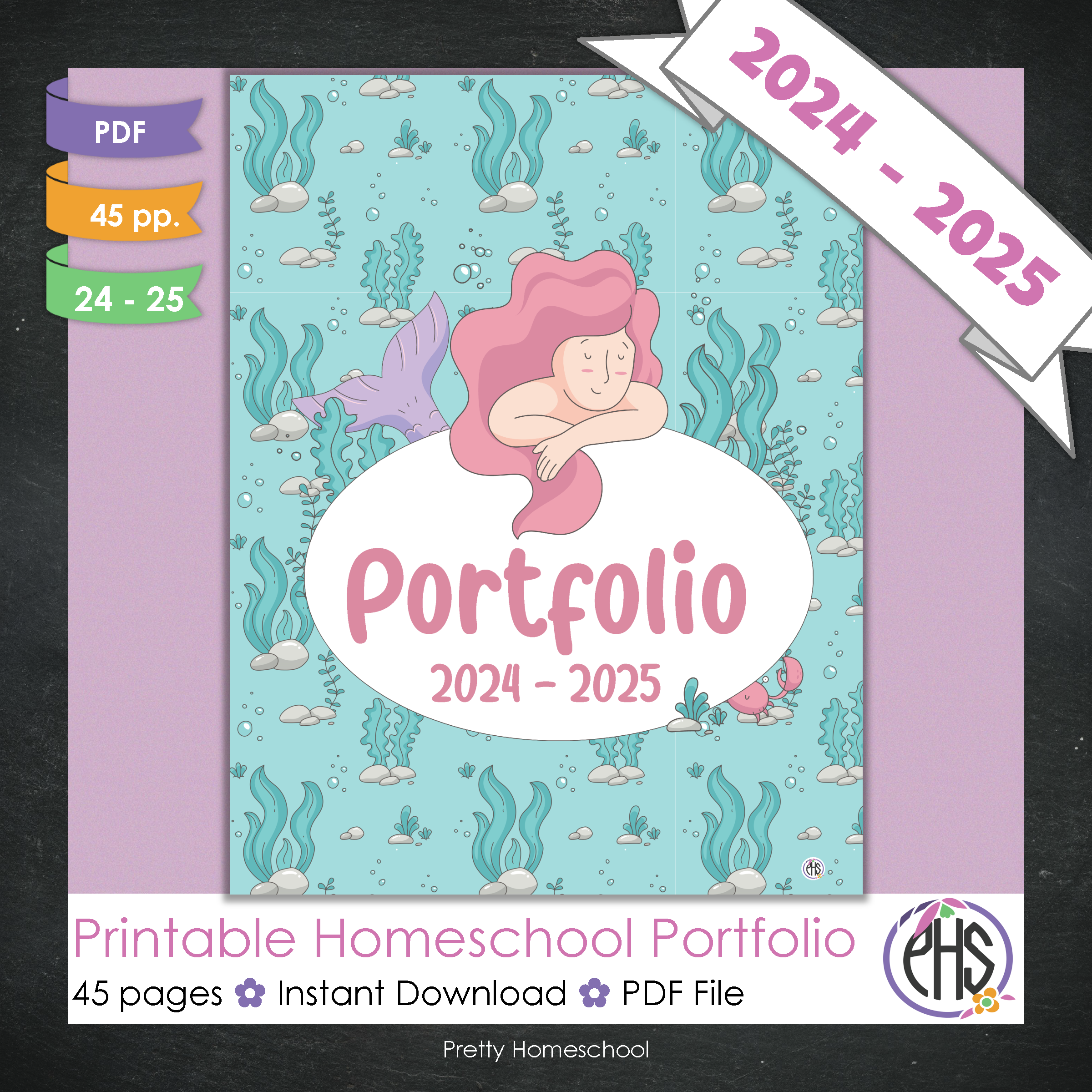Printable Homeschool Portfolio | End-of-the-Year Homeschool Binder | Mermaids Theme