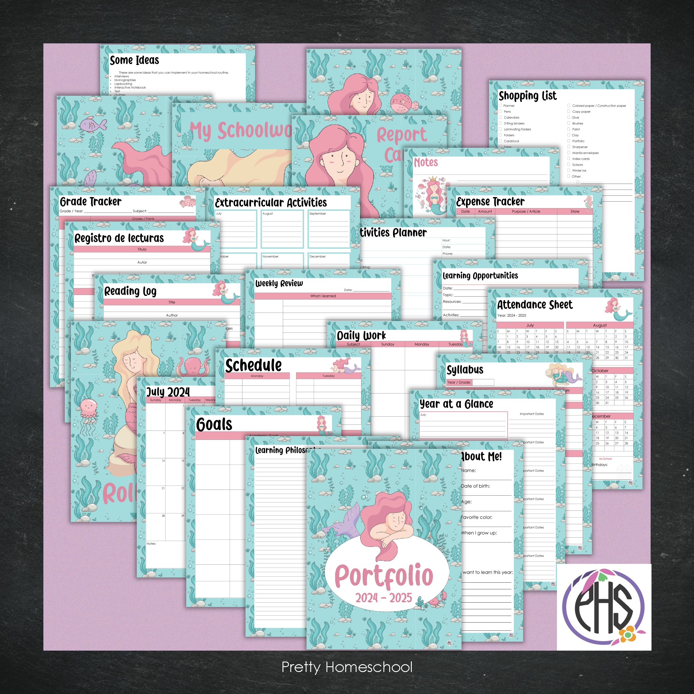 Printable Homeschool Portfolio | End-of-the-Year Homeschool Binder | Mermaids Theme