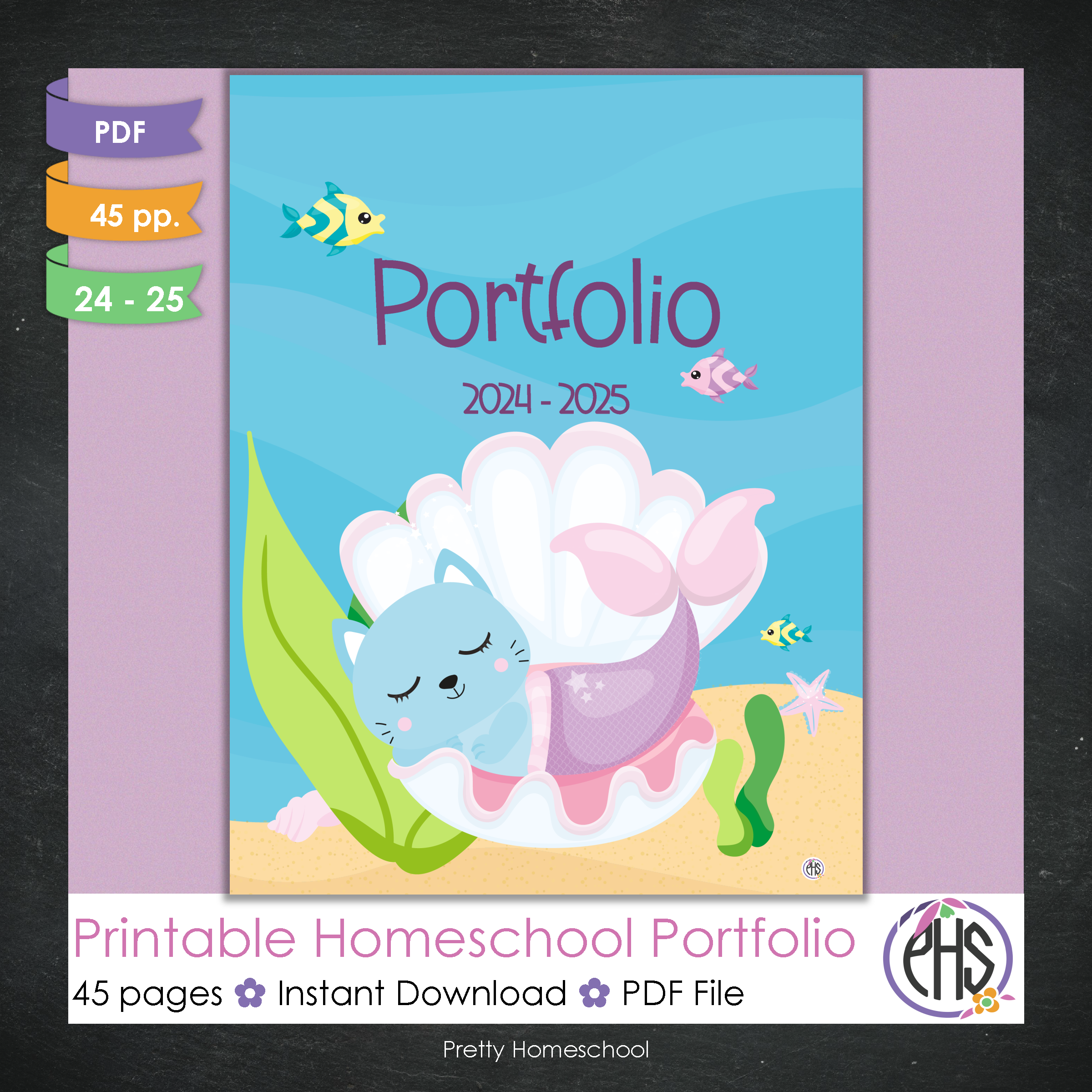 Printable Homeschool Portfolio | End-of-the-Year Homeschool Binder | Mermaid Cats Theme