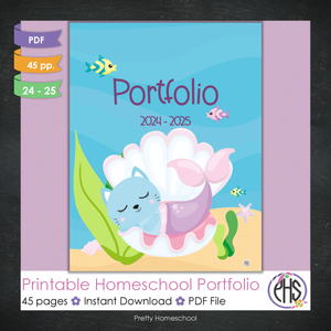 Printable Homeschool Portfolio | End-of-the-Year Homeschool Binder | Mermaid Cats Theme