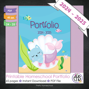 Printable Homeschool Portfolio | End-of-the-Year Homeschool Binder | Mermaid Cats Theme