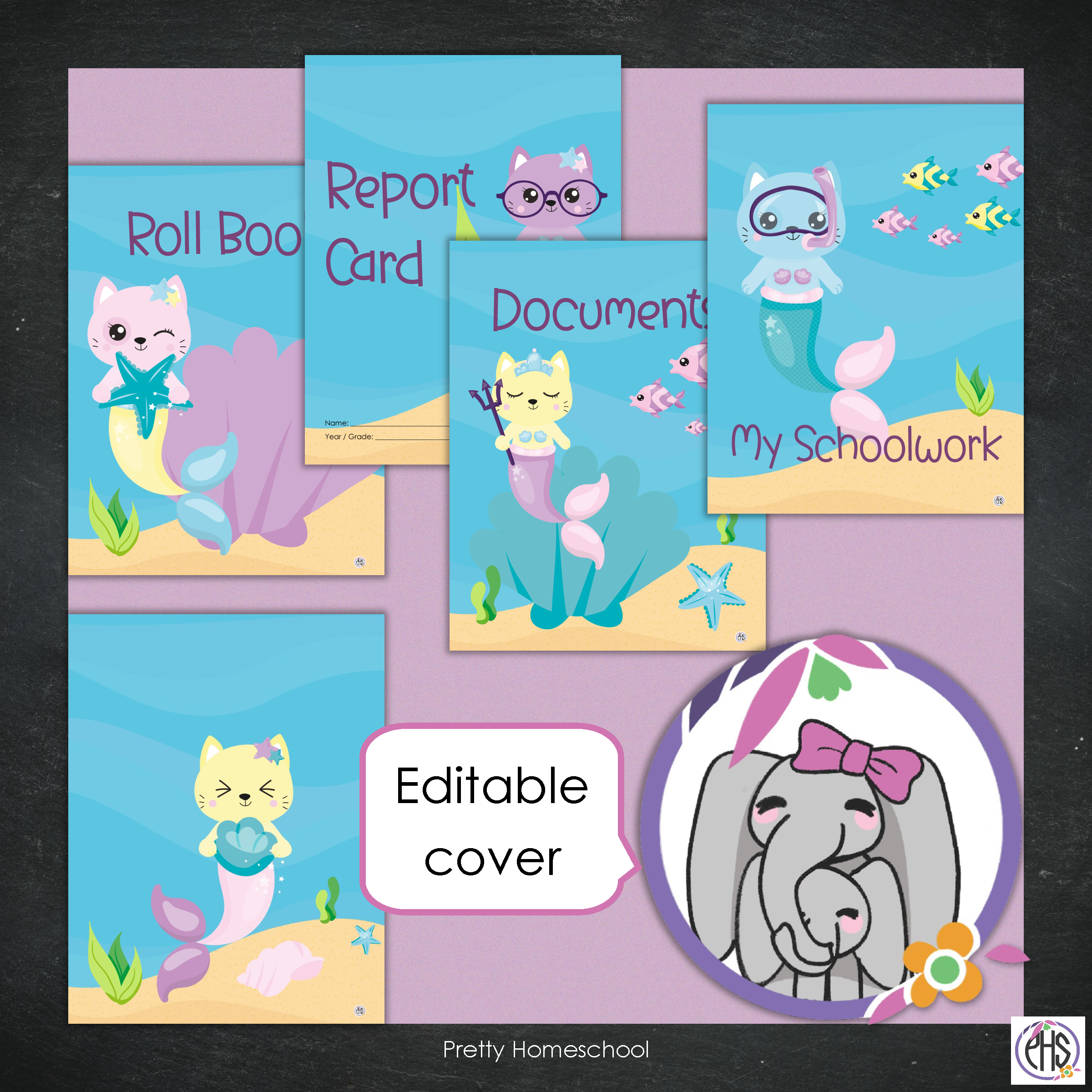 Printable Homeschool Portfolio | End-of-the-Year Homeschool Binder | Mermaid Cats Theme