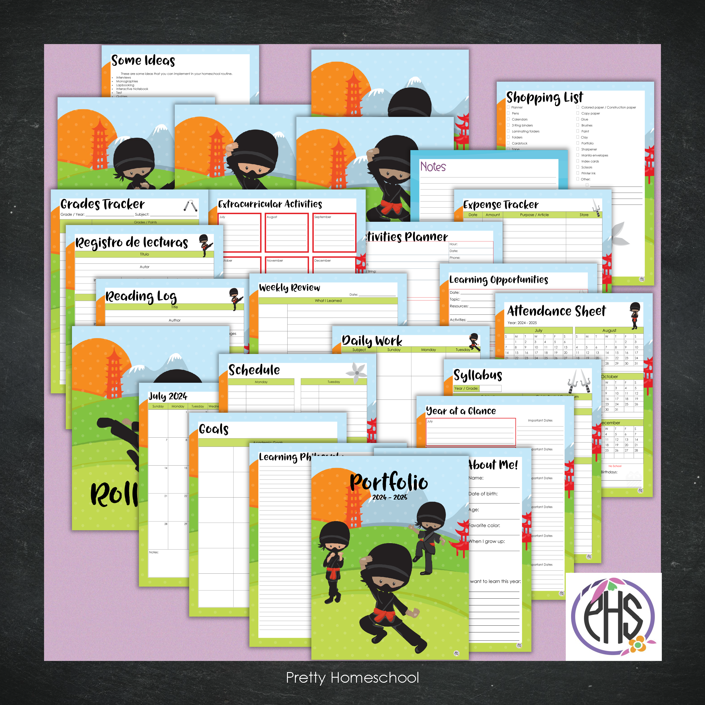 Printable Homeschool Portfolio | End-of-the-Year Homeschool Binder | Ninja Theme