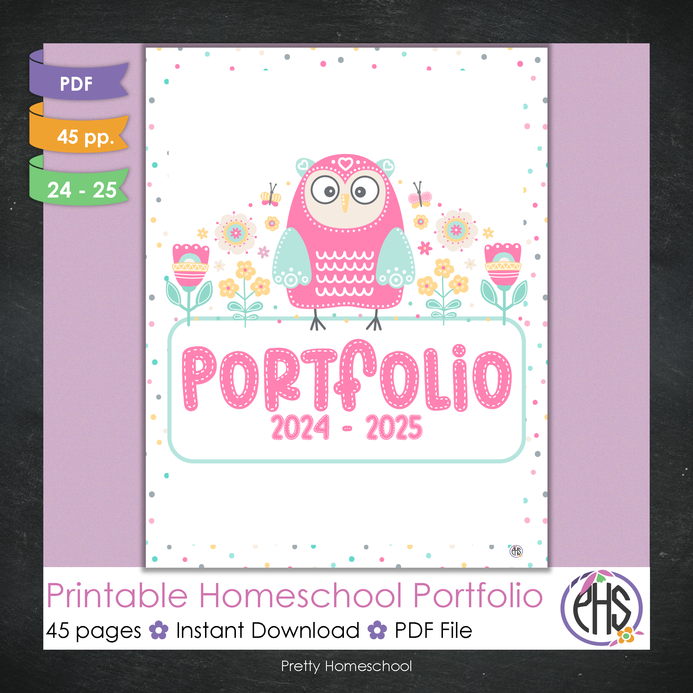 Printable Homeschool Portfolio | End-of-the-Year Homeschool Binder | Owls and Flowers Theme