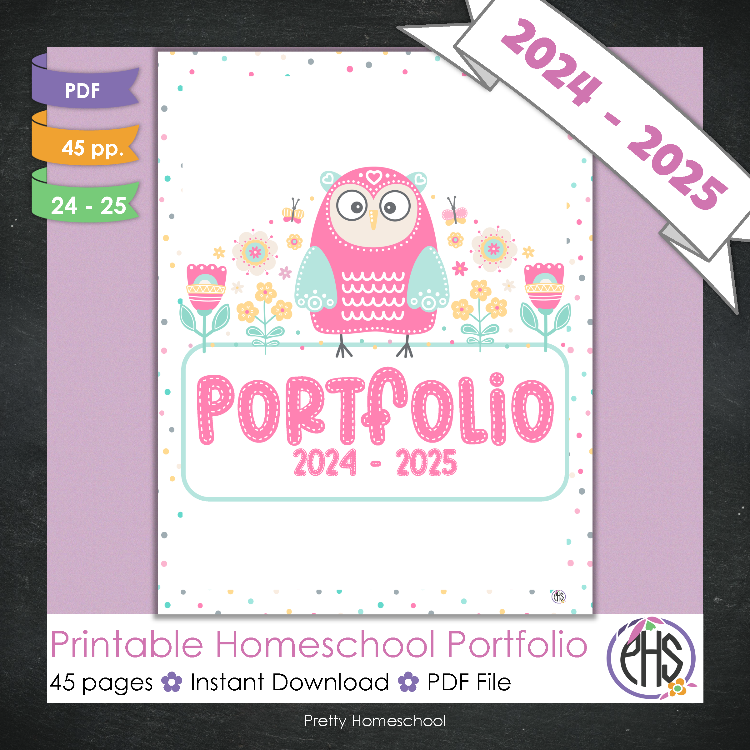 Printable Homeschool Portfolio | End-of-the-Year Homeschool Binder | Owls and Flowers Theme