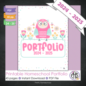 Printable Homeschool Portfolio | End-of-the-Year Homeschool Binder | Owls and Flowers Theme