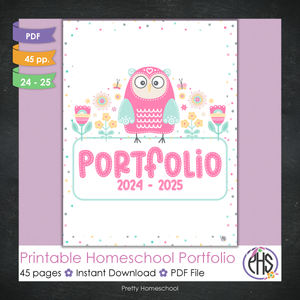 Printable Homeschool Portfolio | End-of-the-Year Homeschool Binder | Owls and Flowers Theme