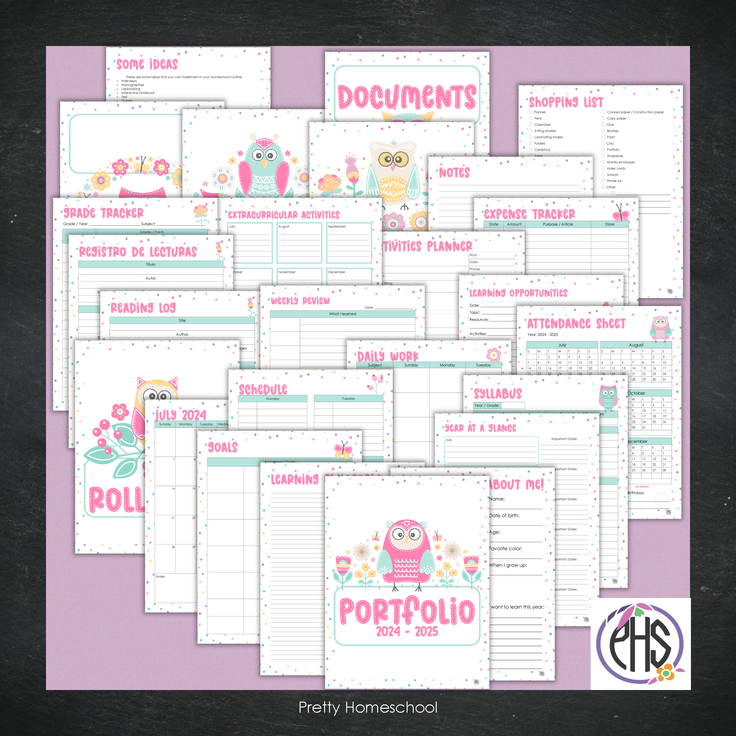 Printable Homeschool Portfolio | End-of-the-Year Homeschool Binder | Owls and Flowers Theme