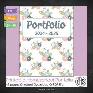 Printable Homeschool Portfolio | End-of-the-Year Homeschool Binder | Pastel Colors Flowers Theme