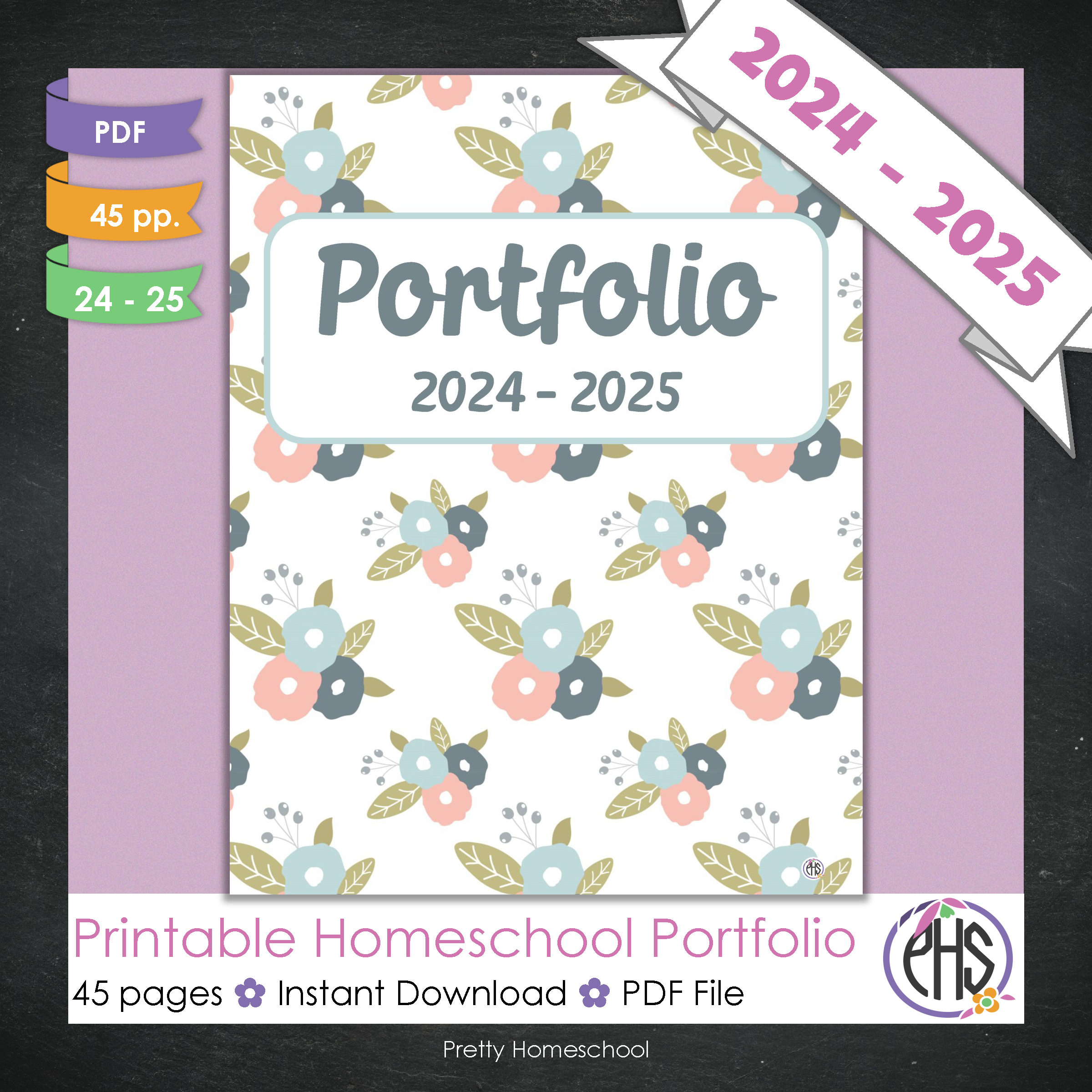Printable Homeschool Portfolio | End-of-the-Year Homeschool Binder | Pastel Colors Flowers Theme