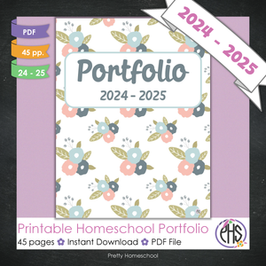 Printable Homeschool Portfolio | End-of-the-Year Homeschool Binder | Pastel Colors Flowers Theme