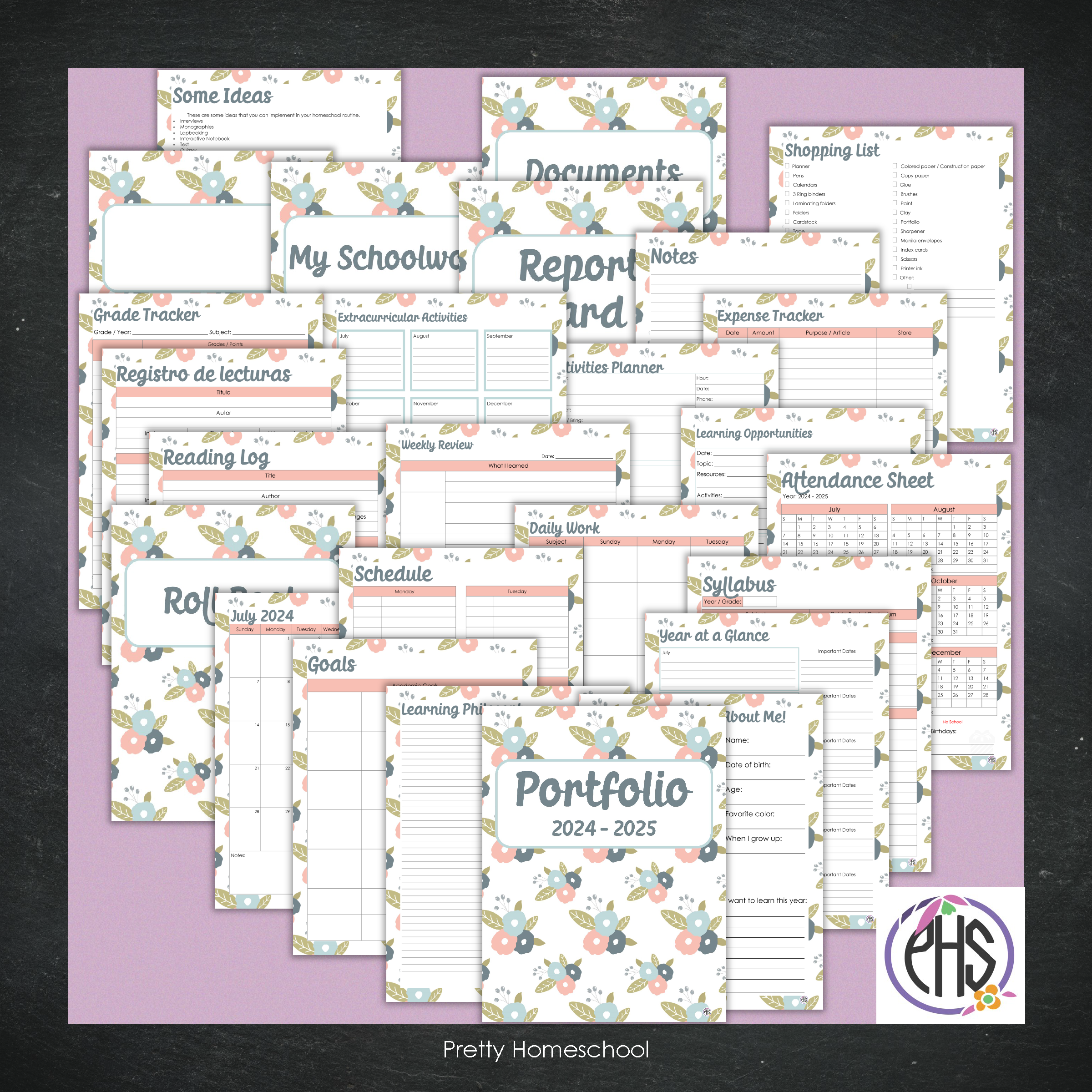 Printable Homeschool Portfolio | End-of-the-Year Homeschool Binder | Pastel Colors Flowers Theme