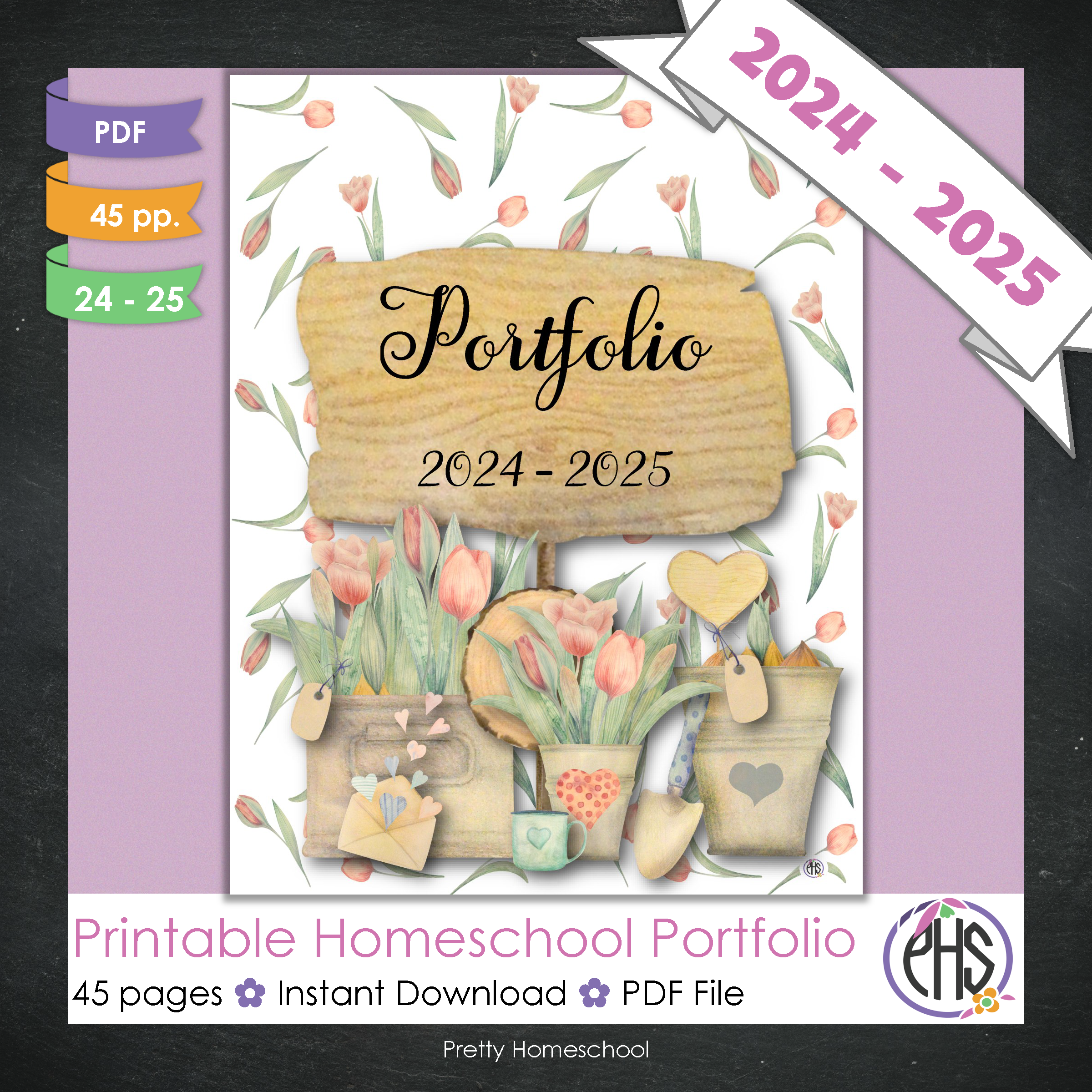 Printable Homeschool Portfolio | End-of-the-Year Homeschool Binder | Pink Flowers Theme