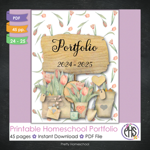 Printable Homeschool Portfolio | End-of-the-Year Homeschool Binder | Pink Flowers Theme