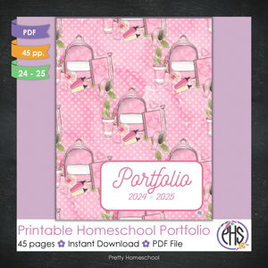 Printable Homeschool Portfolio | End-of-the-Year Homeschool Binder | Pink Stationary Theme