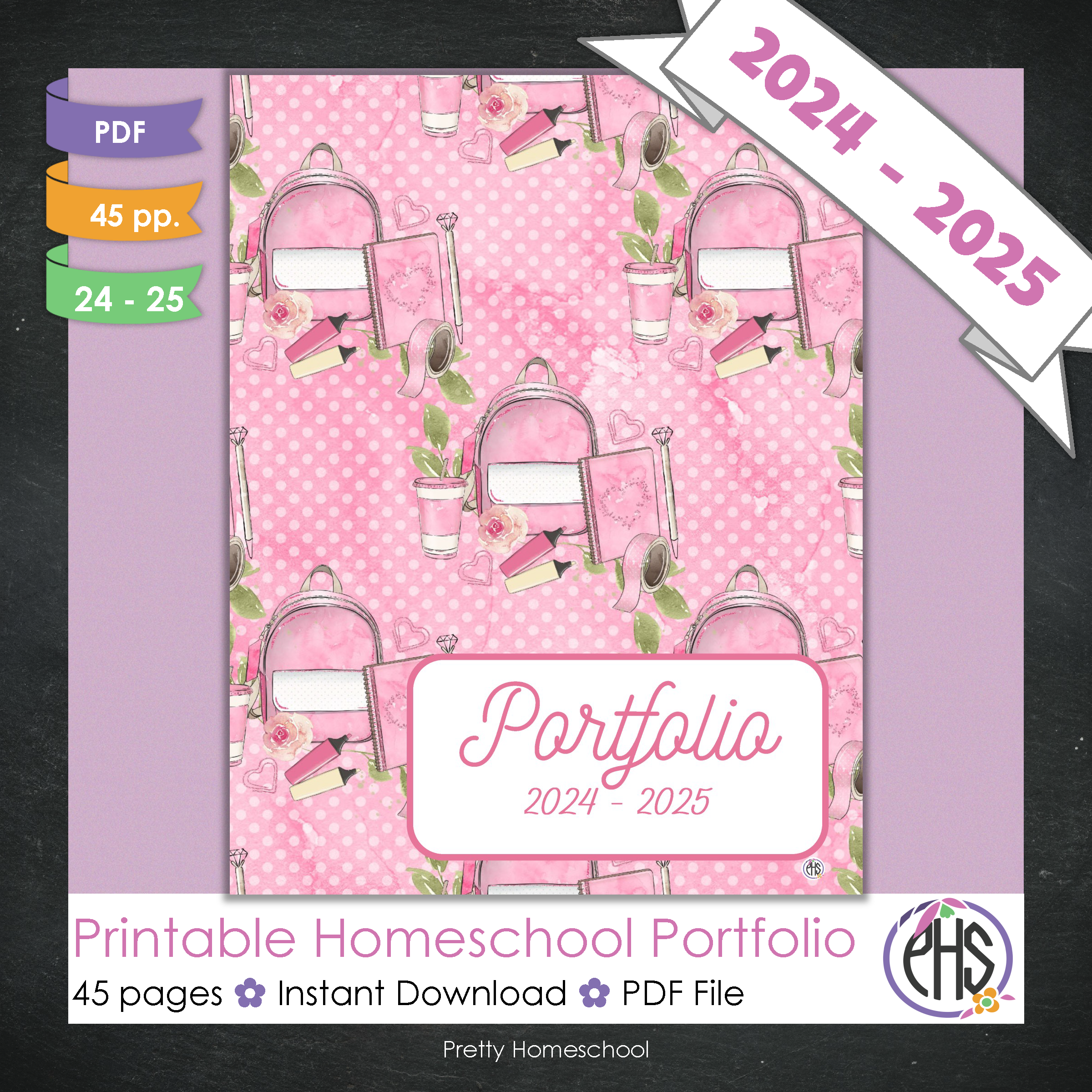 Printable Homeschool Portfolio | End-of-the-Year Homeschool Binder | Pink Stationary Theme