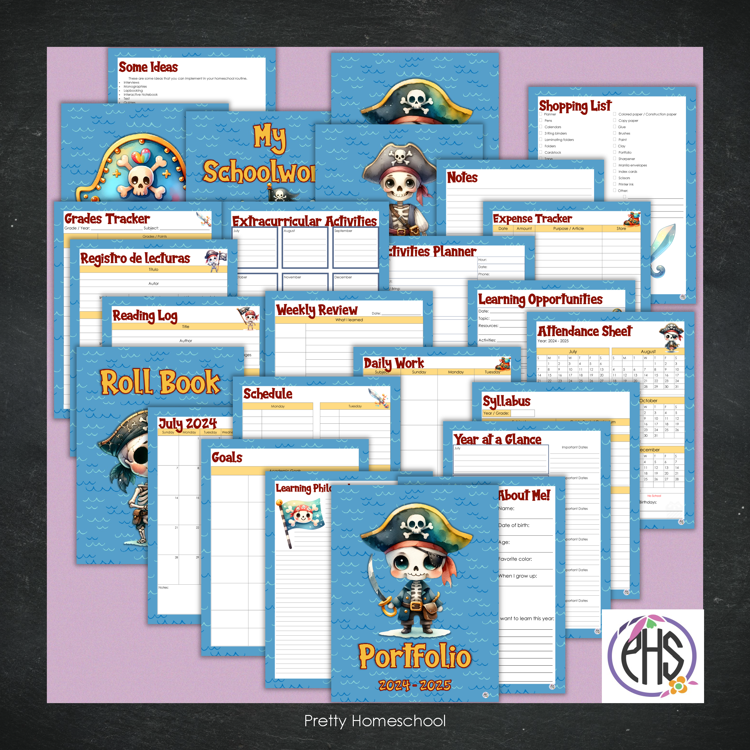 Printable Homeschool Portfolio | End-of-the-Year Homeschool Binder | Pirates Theme