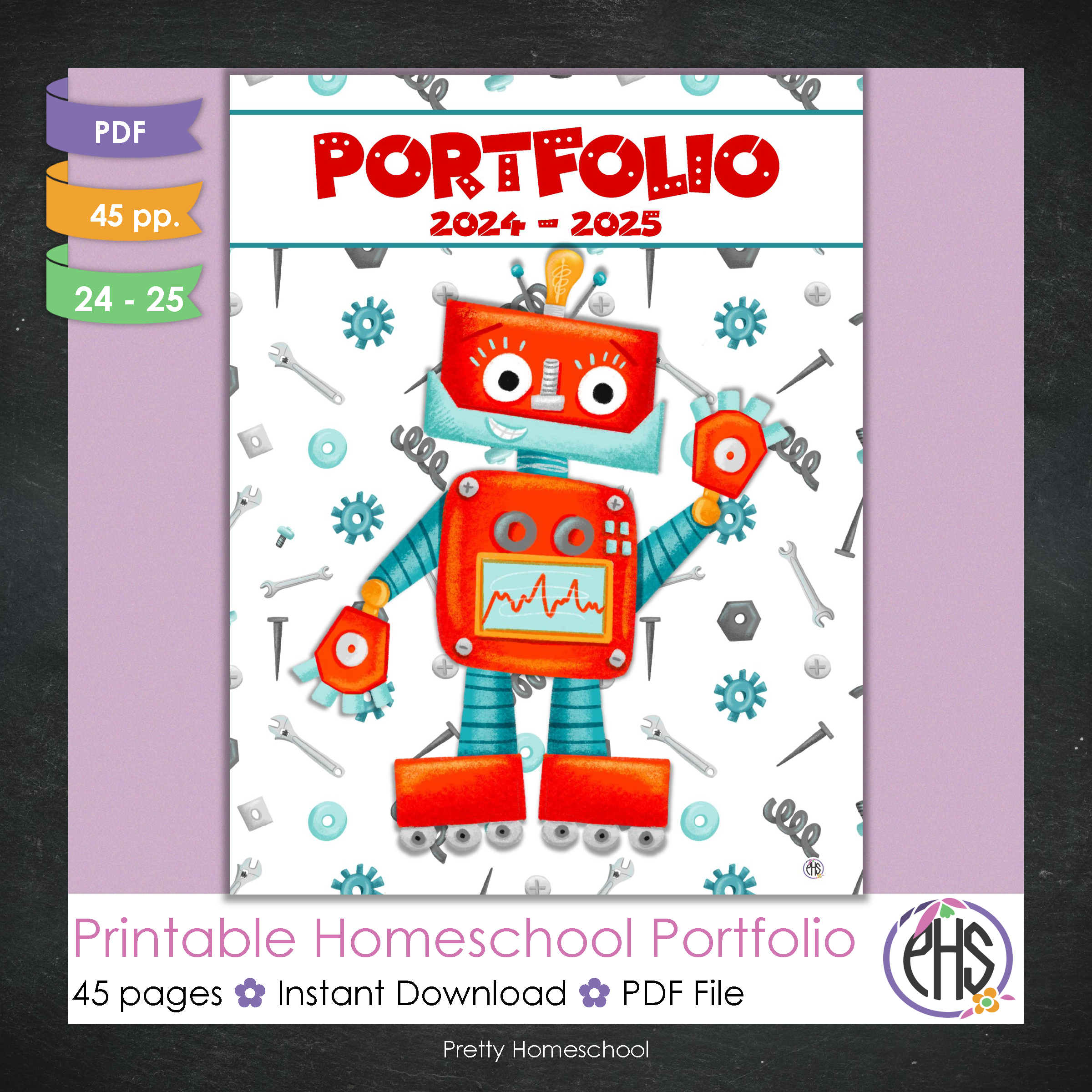 Printable Homeschool Portfolio | End-of-the-Year Homeschool Binder | Red Robots Theme