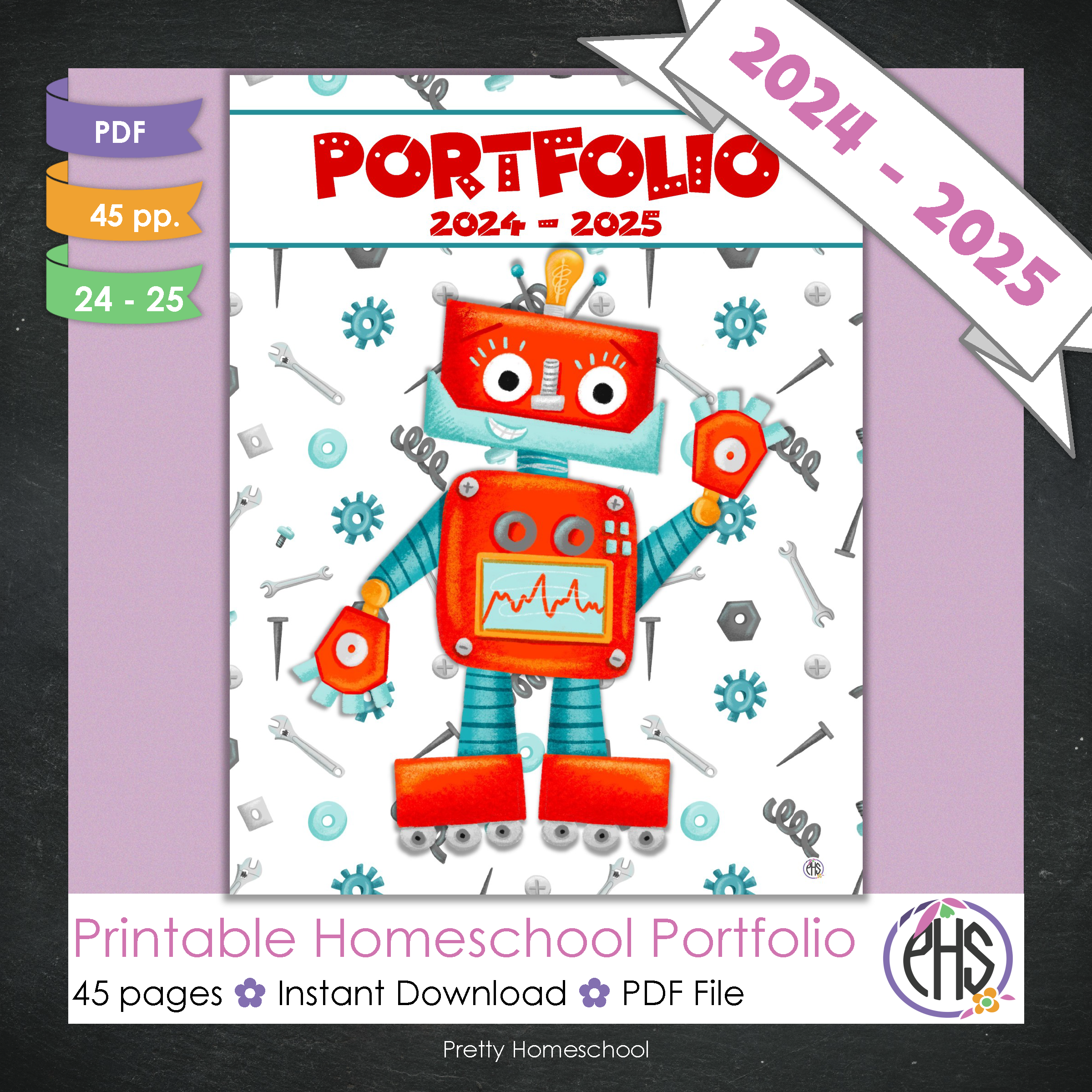 Printable Homeschool Portfolio | End-of-the-Year Homeschool Binder | Red Robots Theme