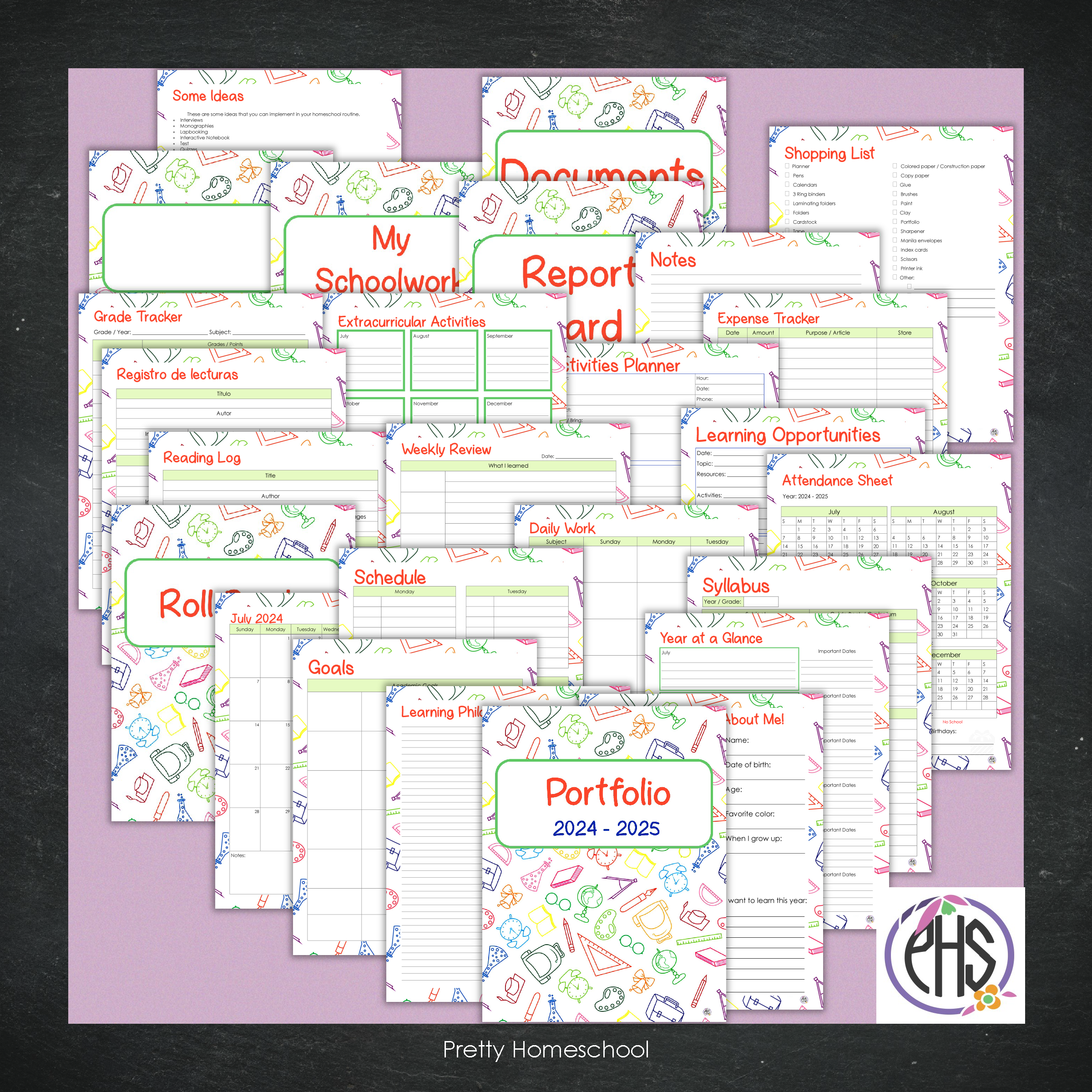 Printable Homeschool Portfolio | End-of-the-Year Homeschool Binder | School Stationary Theme
