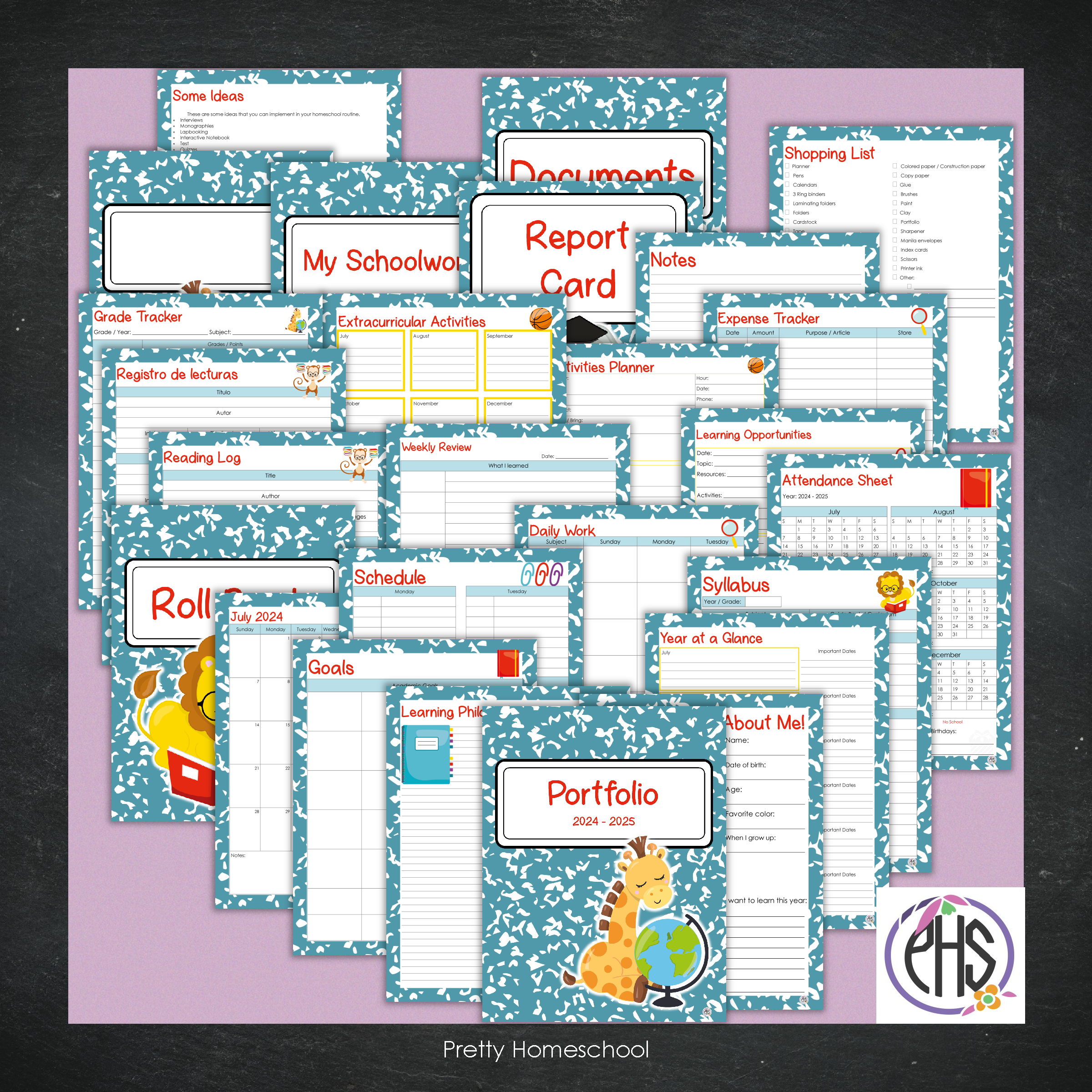 Printable Homeschool Portfolio | End-of-the-Year Homeschool Binder | School Animals Theme
