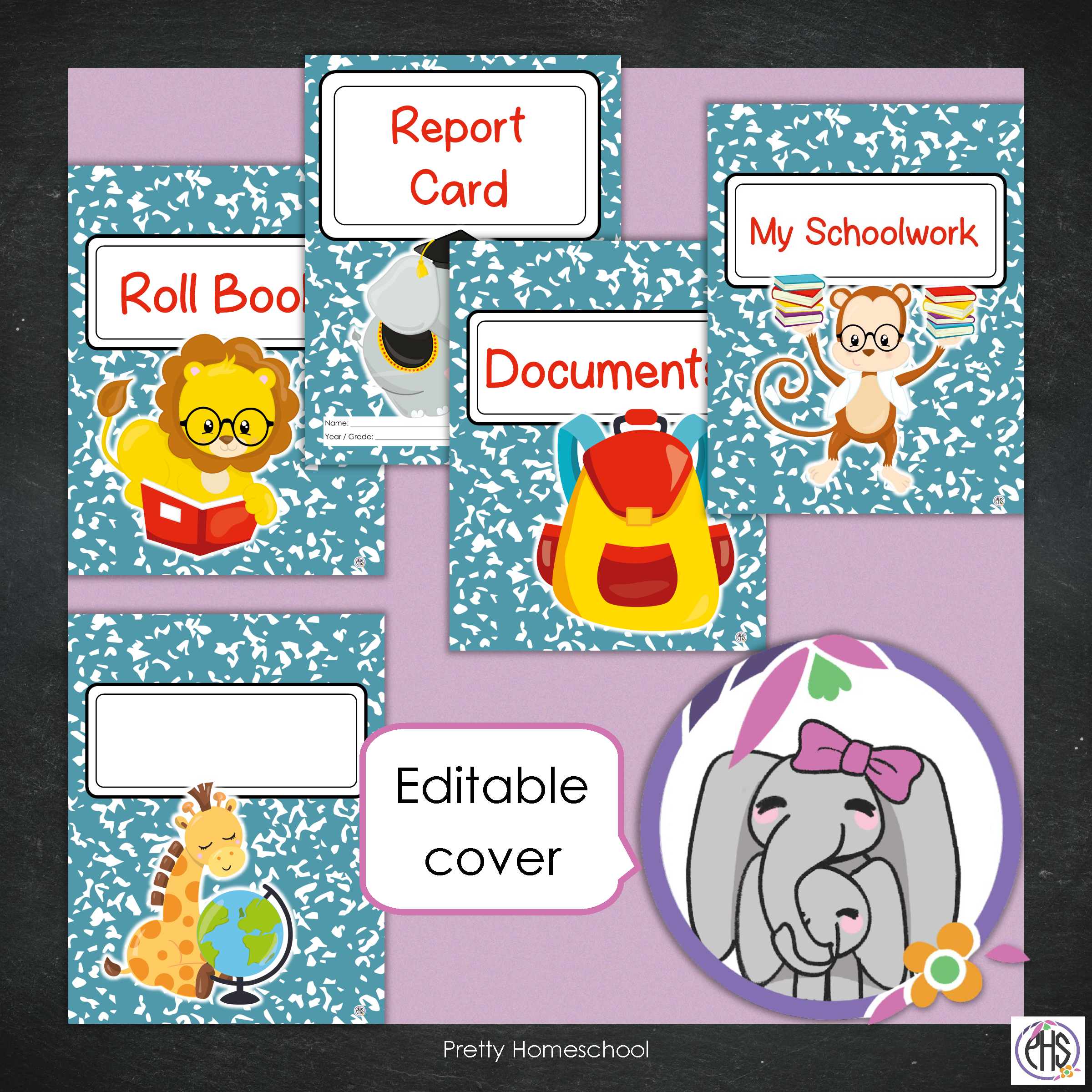 Printable Homeschool Portfolio | End-of-the-Year Homeschool Binder | School Animals Theme