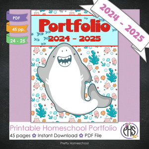 Printable Homeschool Portfolio | End-of-the-Year Homeschool Binder | Grey Sharks Theme