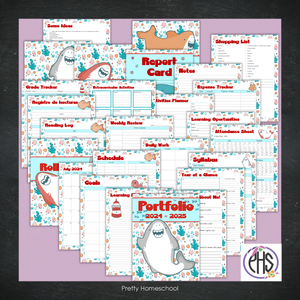Printable Homeschool Portfolio | End-of-the-Year Homeschool Binder | Grey Sharks Theme