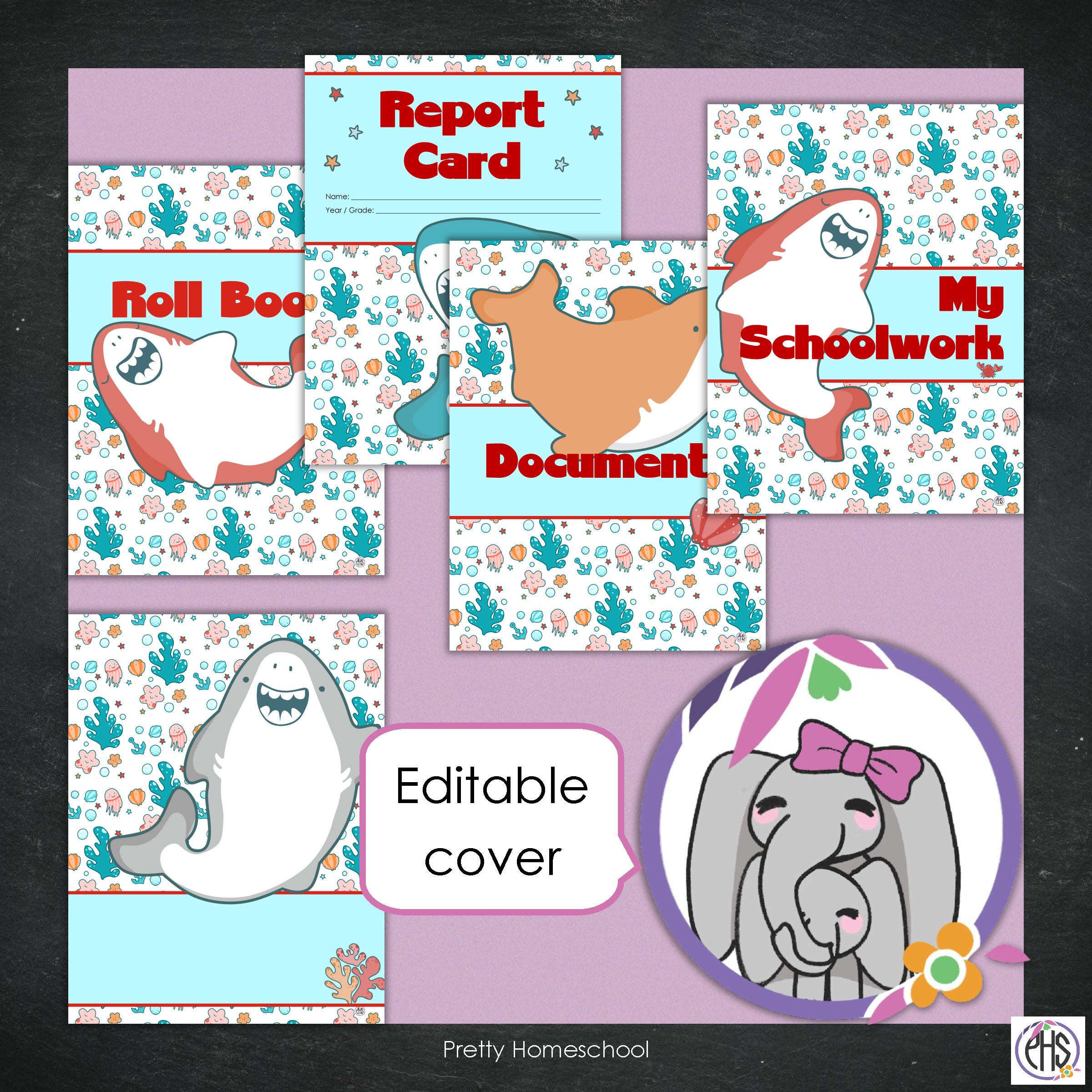 Printable Homeschool Portfolio | End-of-the-Year Homeschool Binder | Grey Sharks Theme