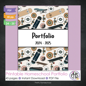 Printable Homeschool Portfolio | End-of-the-Year Homeschool Binder | Skateboards Theme