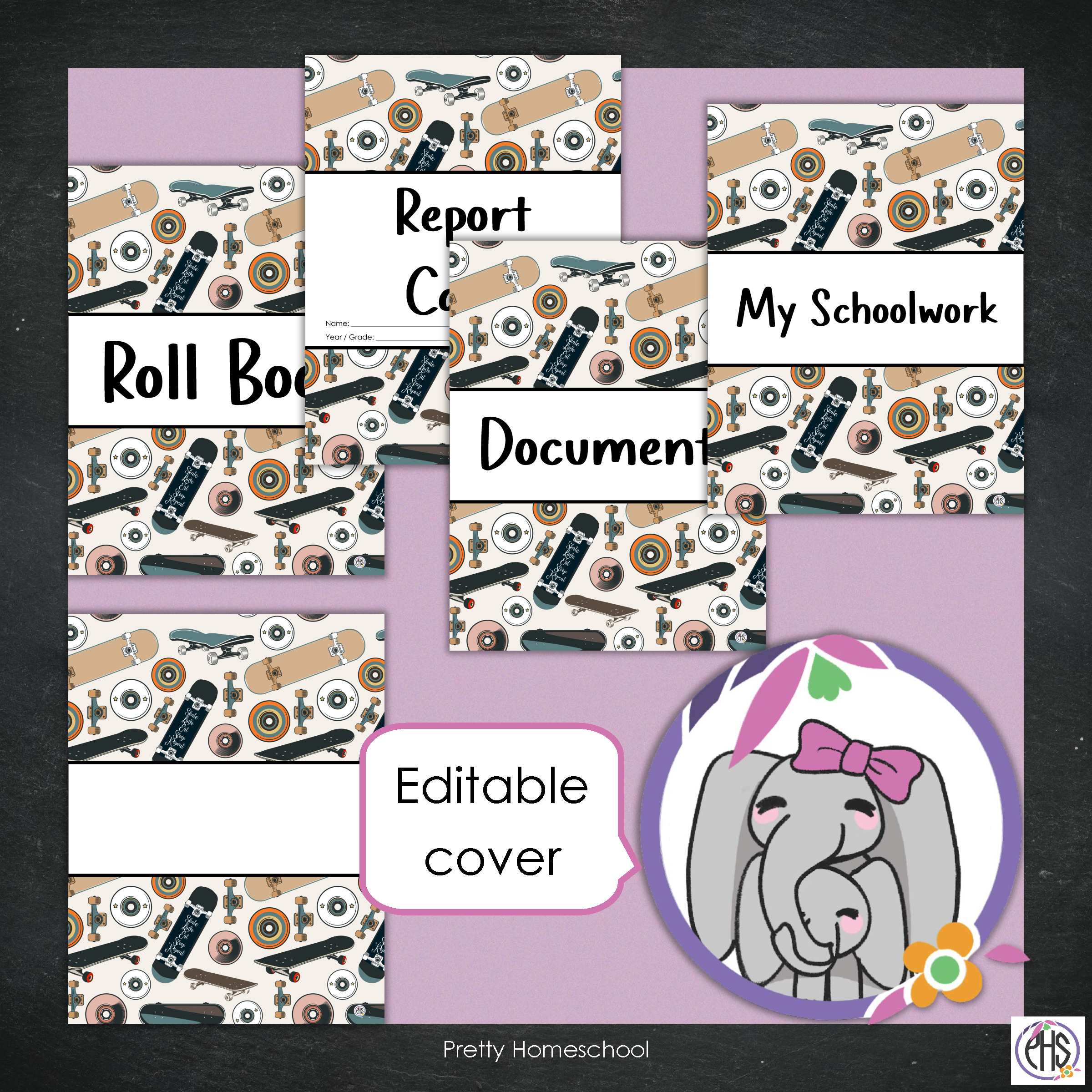 Printable Homeschool Portfolio | End-of-the-Year Homeschool Binder | Skateboards Theme