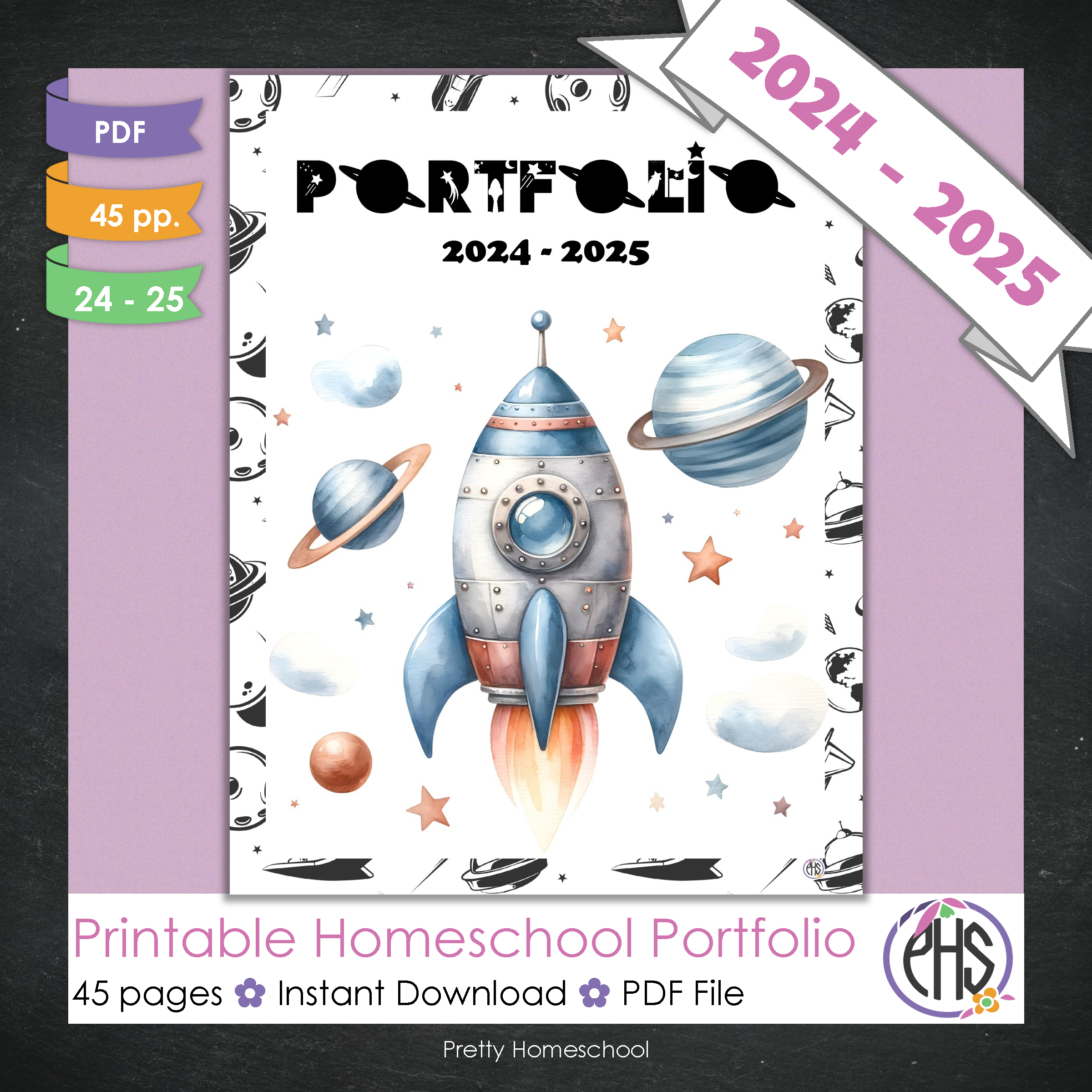 Printable Homeschool Portfolio | End-of-the-Year Homeschool Binder | Space and Astronomy Theme