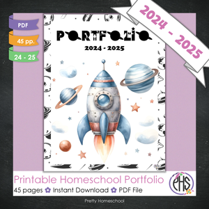 Printable Homeschool Portfolio | End-of-the-Year Homeschool Binder | Space and Astronomy Theme