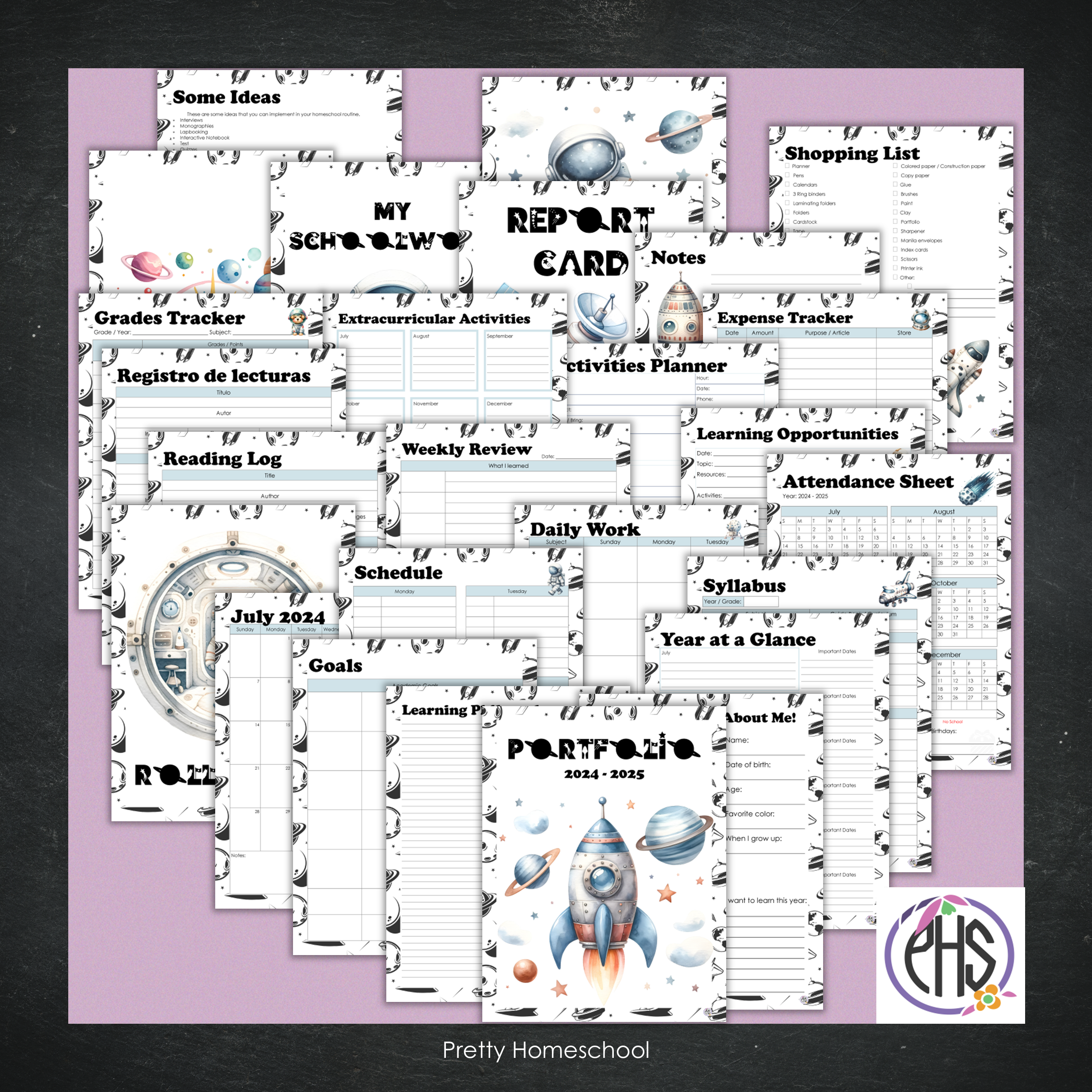 Printable Homeschool Portfolio | End-of-the-Year Homeschool Binder | Space and Astronomy Theme