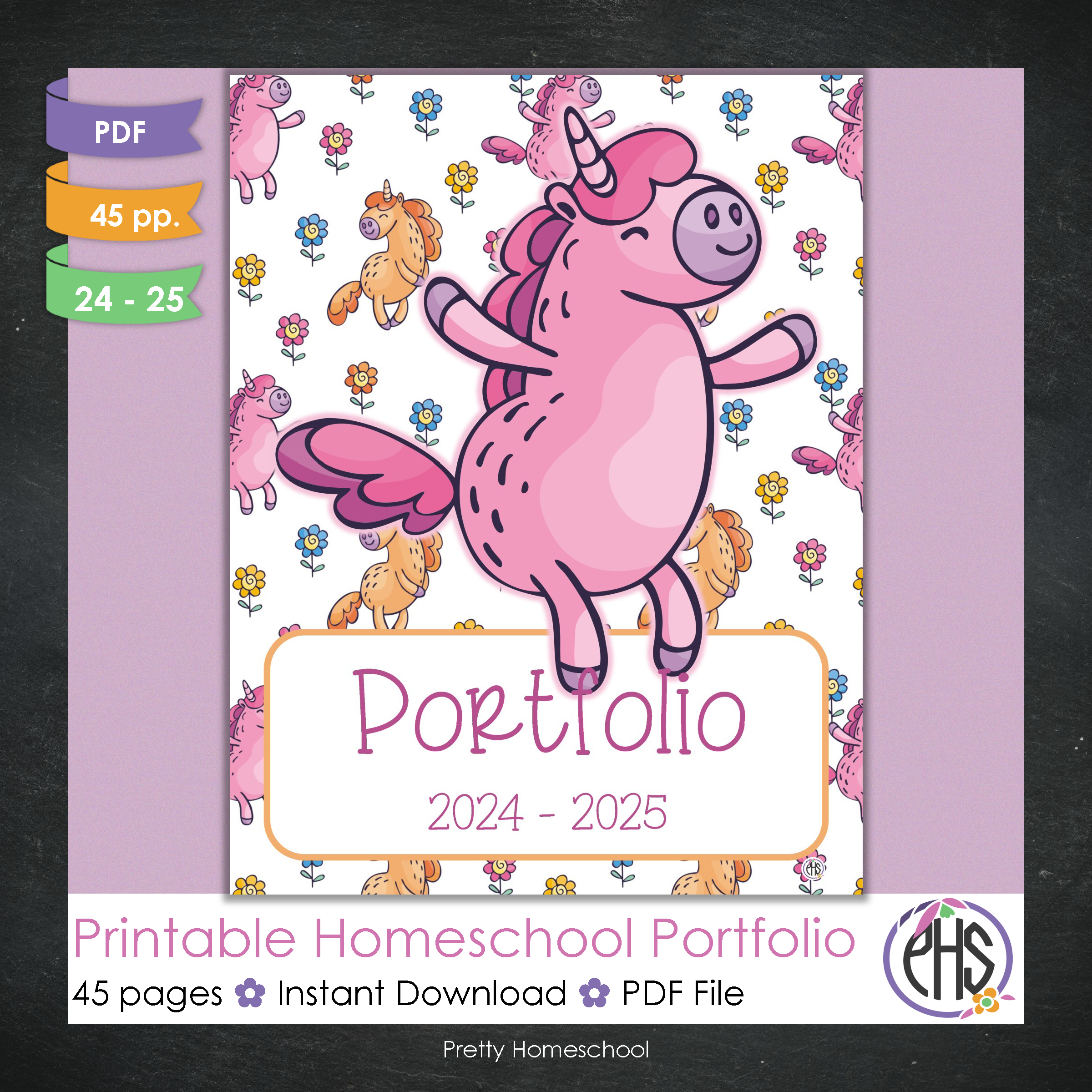 Printable Homeschool Portfolio | End-of-the-Year Homeschool Binder | Unicorns Theme