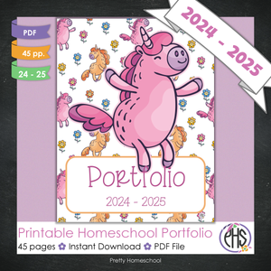 Printable Homeschool Portfolio | End-of-the-Year Homeschool Binder | Unicorns Theme